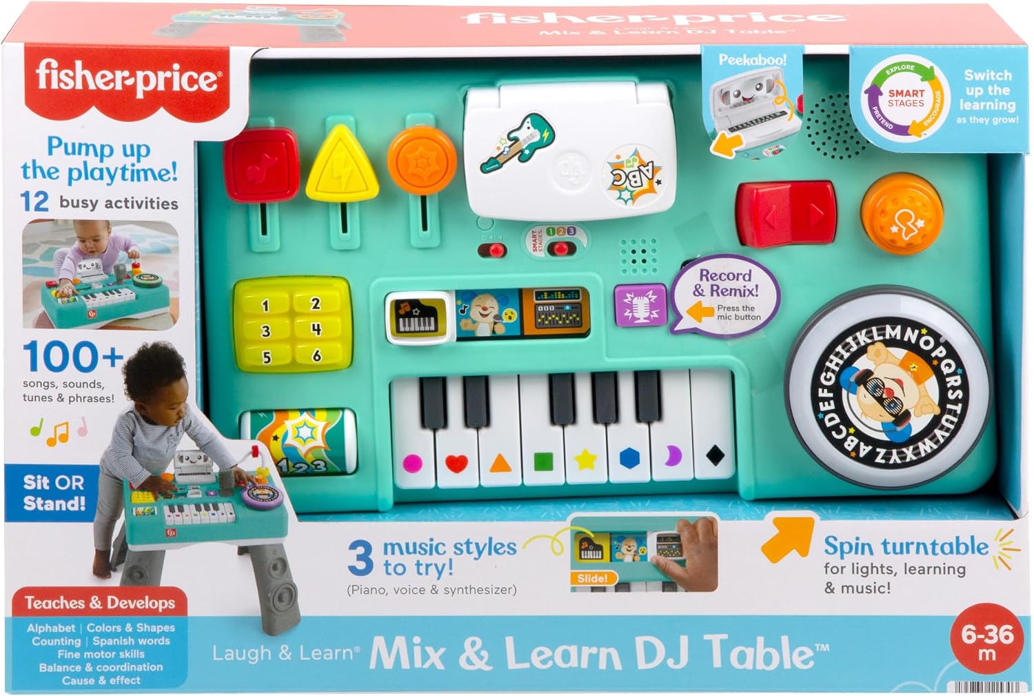 Detalle 2 de Fisher-Price Laugh & Learn Mix & Learn DJ Table: a practical, light-hearted activity centre for babies and toddlers