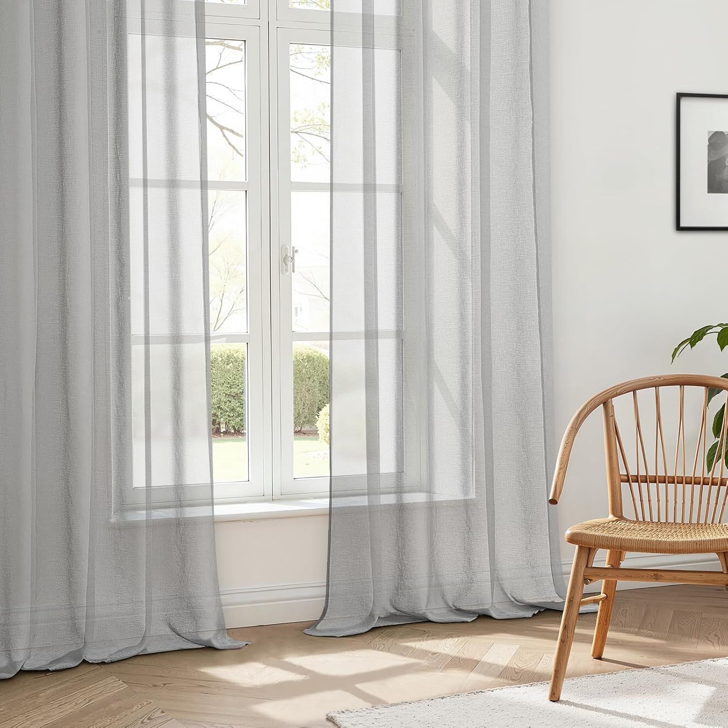 Thumbnail 4 de MRTREES Grey Net Curtains for Windows (2 Panels, 46 x 54 Inch) – Voile Rod Pocket Sheers