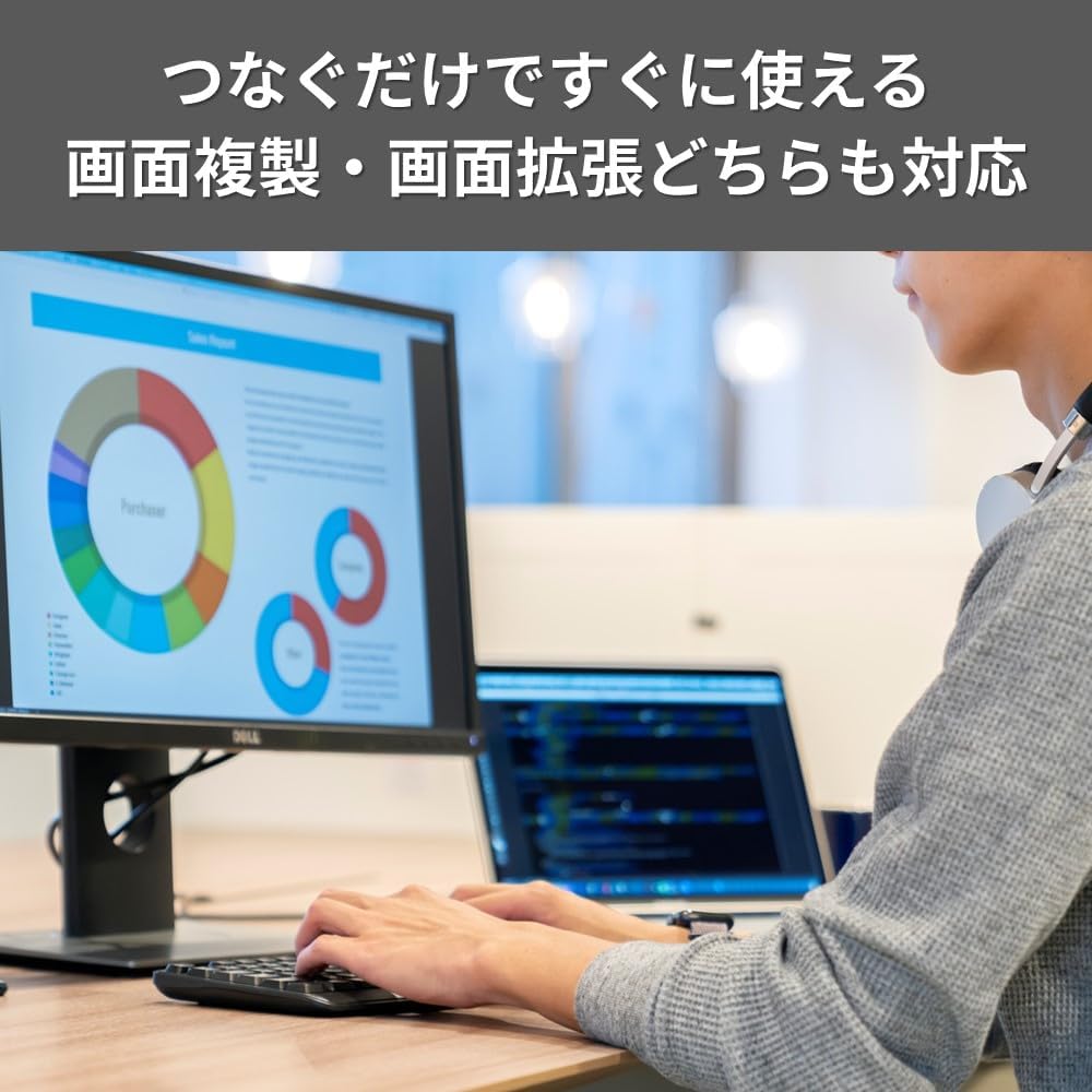 Detalle de バッファロー BSCHDBK/N USB Type-C-HDMI変換アダプター 15cm、4K/60Hz・ミラーリング対応