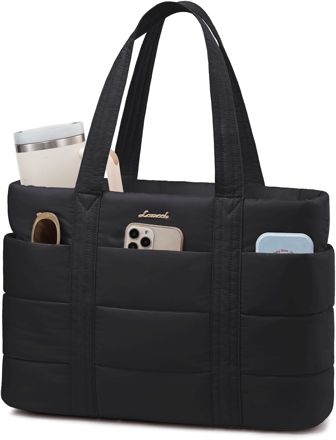 Detalle de LOVEVOOK Women’s Quilted Puffer Tote Bag with Zip – Lightweight work & laptop handbag