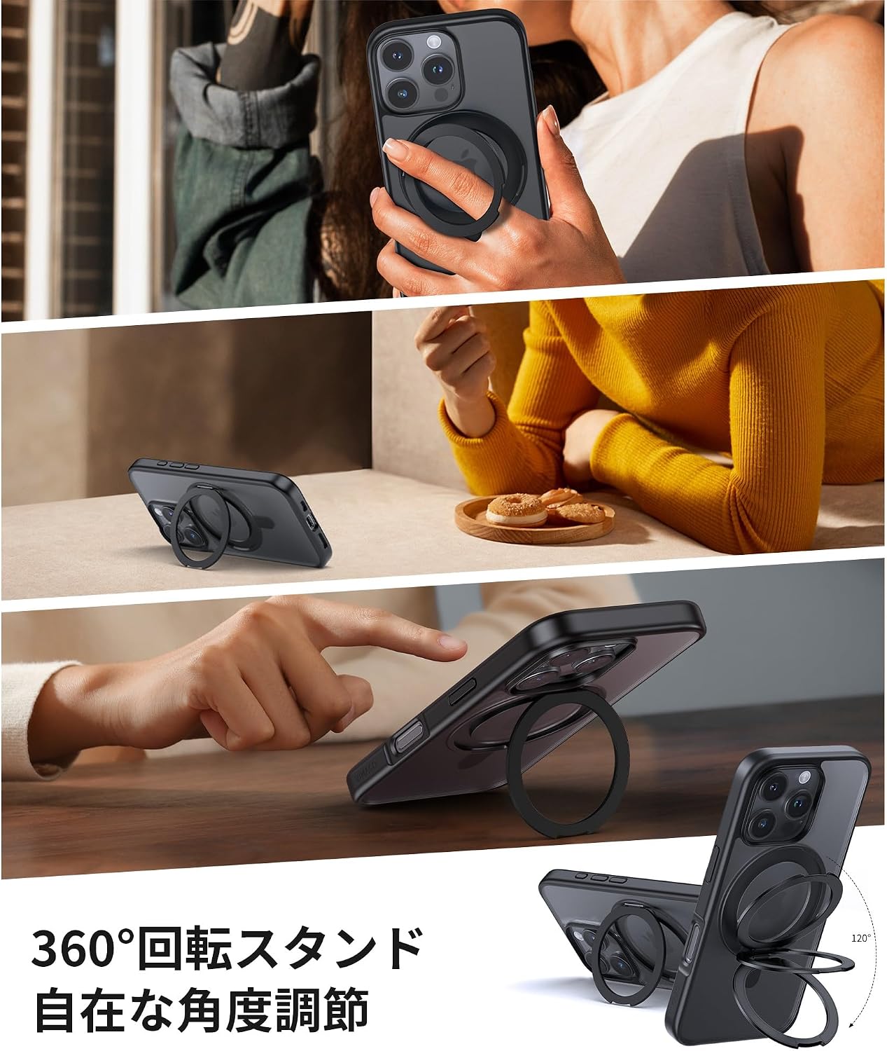 Detalle 2 de NIMASO NSC24G1346 iPhone 16 Pro用ケース 360°回転スタンド・MagSafe対応、PC・TPU製