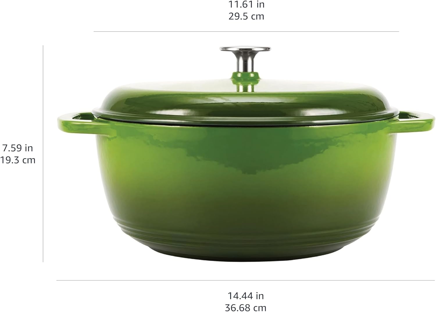 Detalle de Amazon Basics Enameled Cast Iron Round Dutch Oven with Lid and Dual Handles, 6.9 L, Green