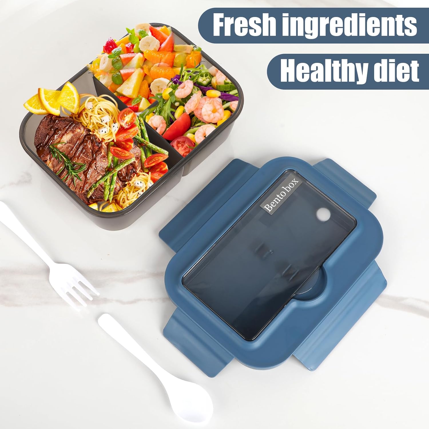 Thumbnail 3 de Brotdose Snackbox 1.400 ml mit Besteck und 3 Fächern – Lunchbox für Erwachsene, Kinder & Meal Prep