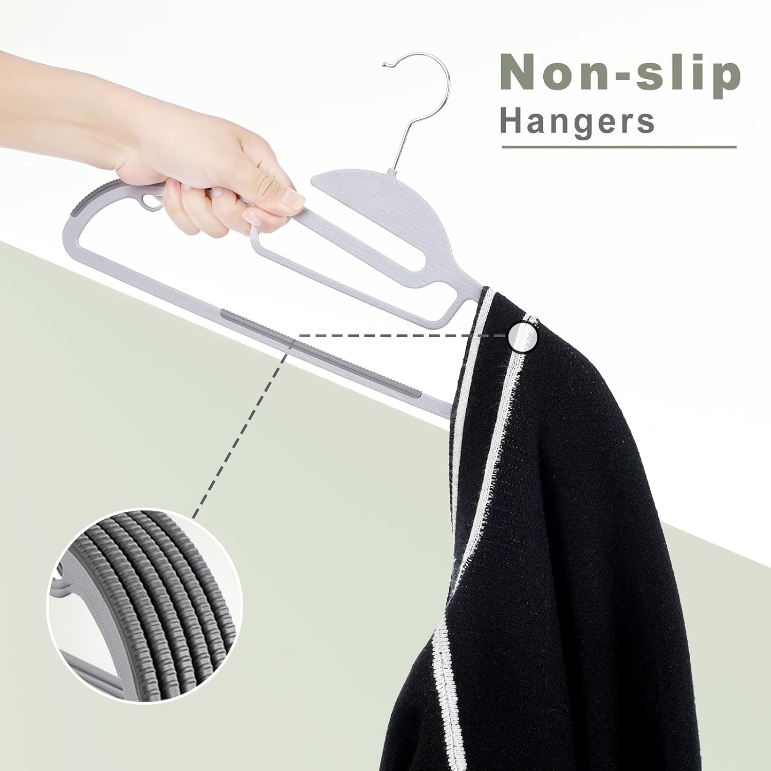 Detalle 1 de BAGAIL Plastic Hangers, 50-Pack, 0.2-Inch Slim Profile, Non-Slip, 360° Swivel
