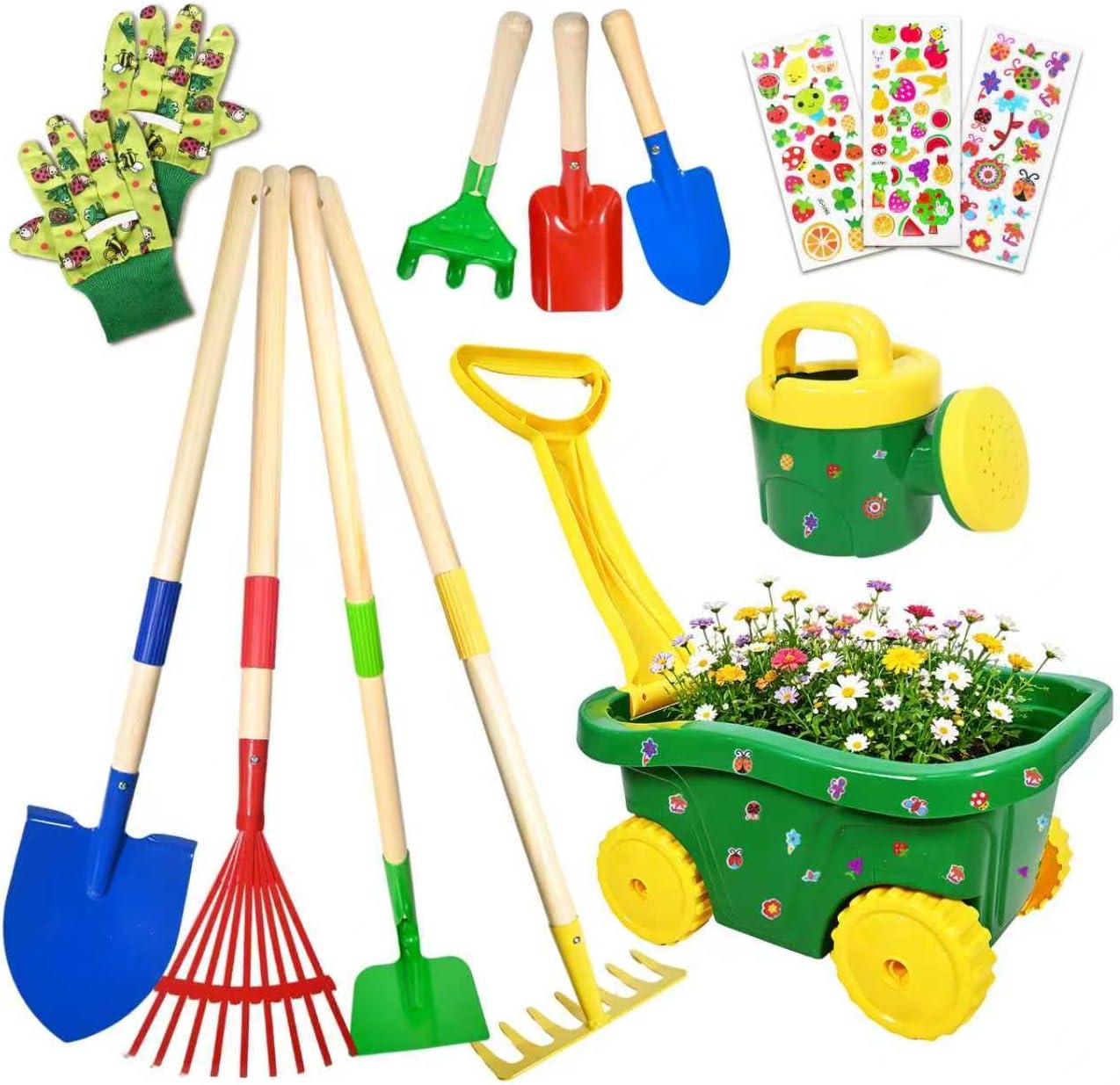 HILKKET Kinderschubkarre Gartenwerkzeug Set 13-teilig