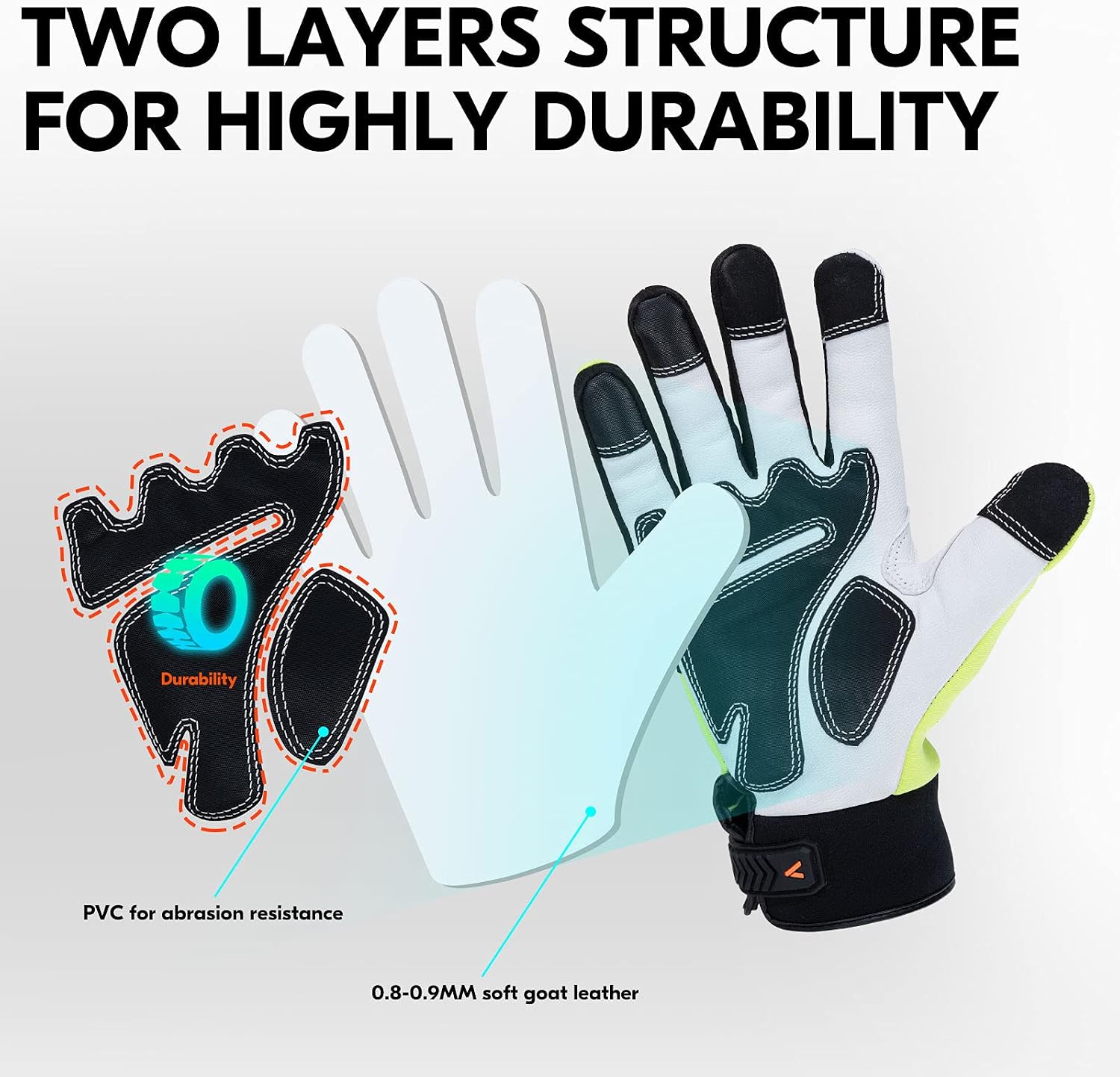Thumbnail 1 de Vgo... 1 Pair Safety Work Gloves – Goat Leather Multi-Purpose Mechanics Gloves (Size XL, Fluorescence Green) GA9769