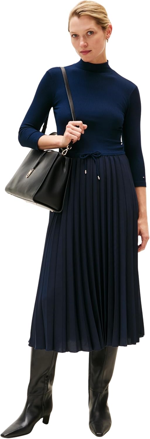 Thumbnail 6 de Tommy Hilfiger Women’s Slim Rib Mix Midi Dress with Mock Neck