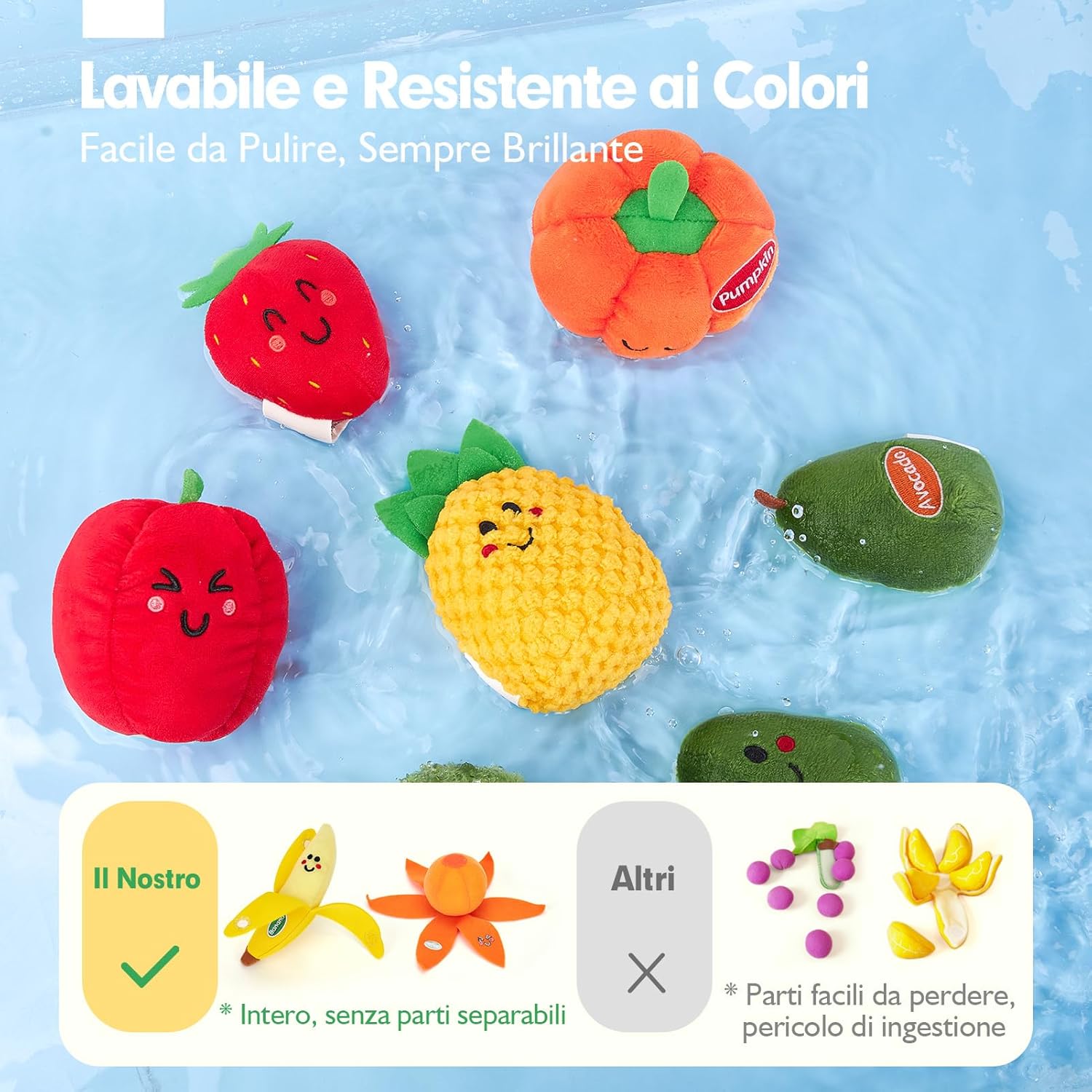 Detalle 2 de hahaland Giochi Montessori 6 mesi: 16 pezzi frutta e verdura in peluche con sonaglio e cestino