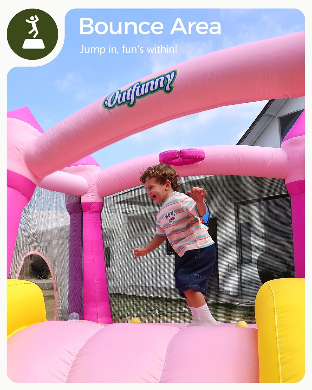 Thumbnail 2 de Outfunny Indoor Bounce House with Slide (Pink) – 6'x6' 5-in-1 Kids Playground