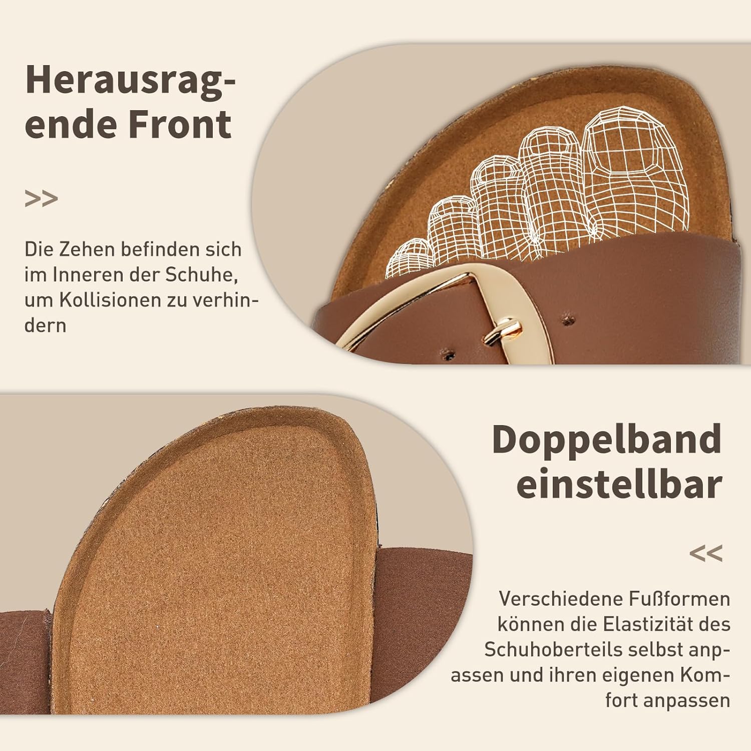 Thumbnail 3 de Torotto Pantoletten Damen Sandalen – bequeme Latschen/Hausschuhe mit verstellbarer Schnalle