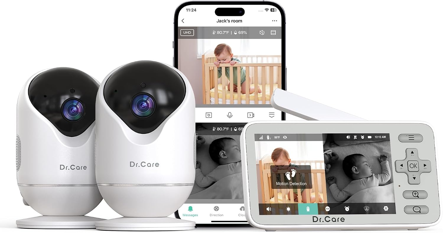 Detalle de Dr.Care VistaView Lite Smart WiFi Baby Monitor with 2 Cameras (4” 720P Split Screen, 1080P App Control)