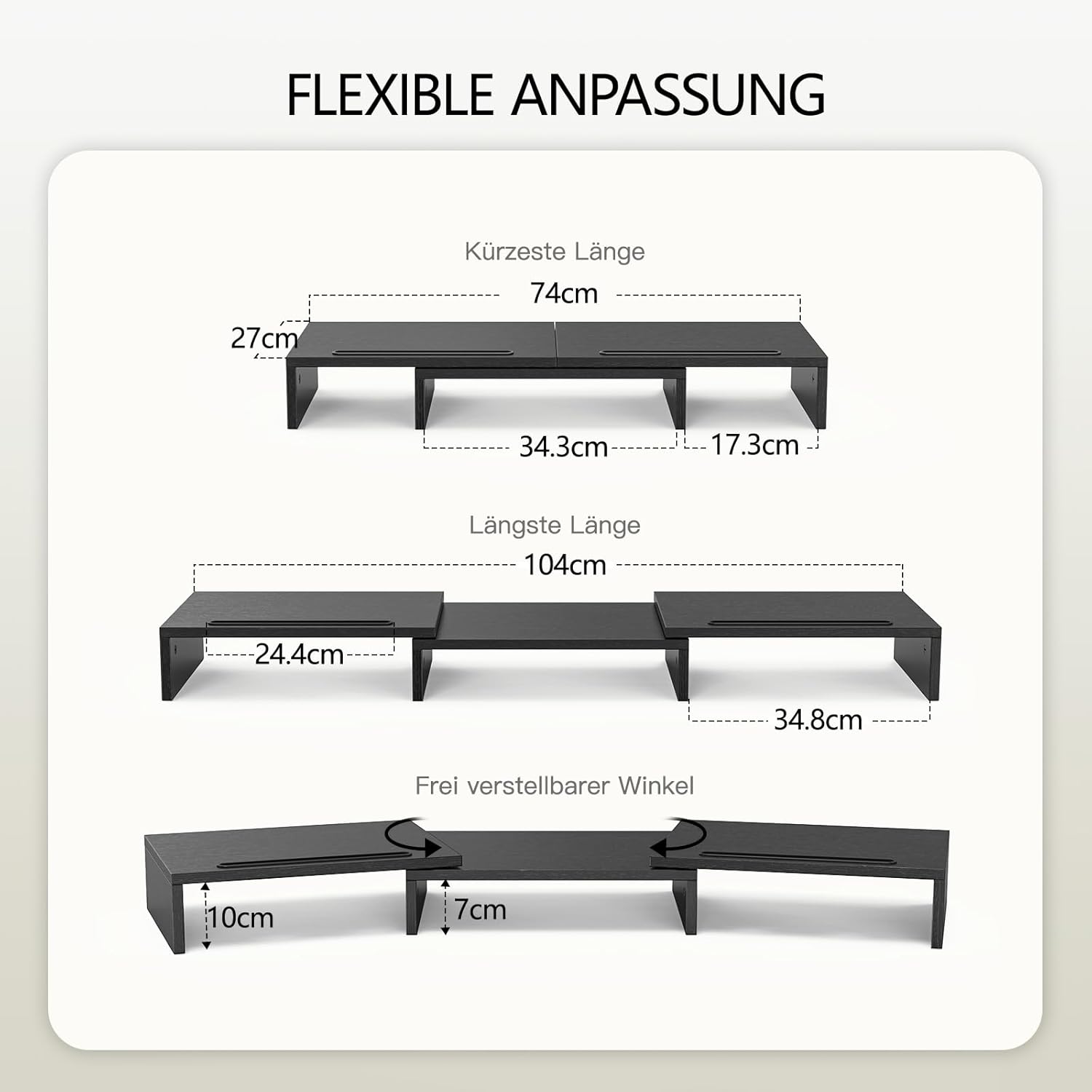 Detalle de AMERIERGO Dual-Monitorständer für 2 Monitore – verstellbarer Desktop-Standfuß mit integrierten Ablagen