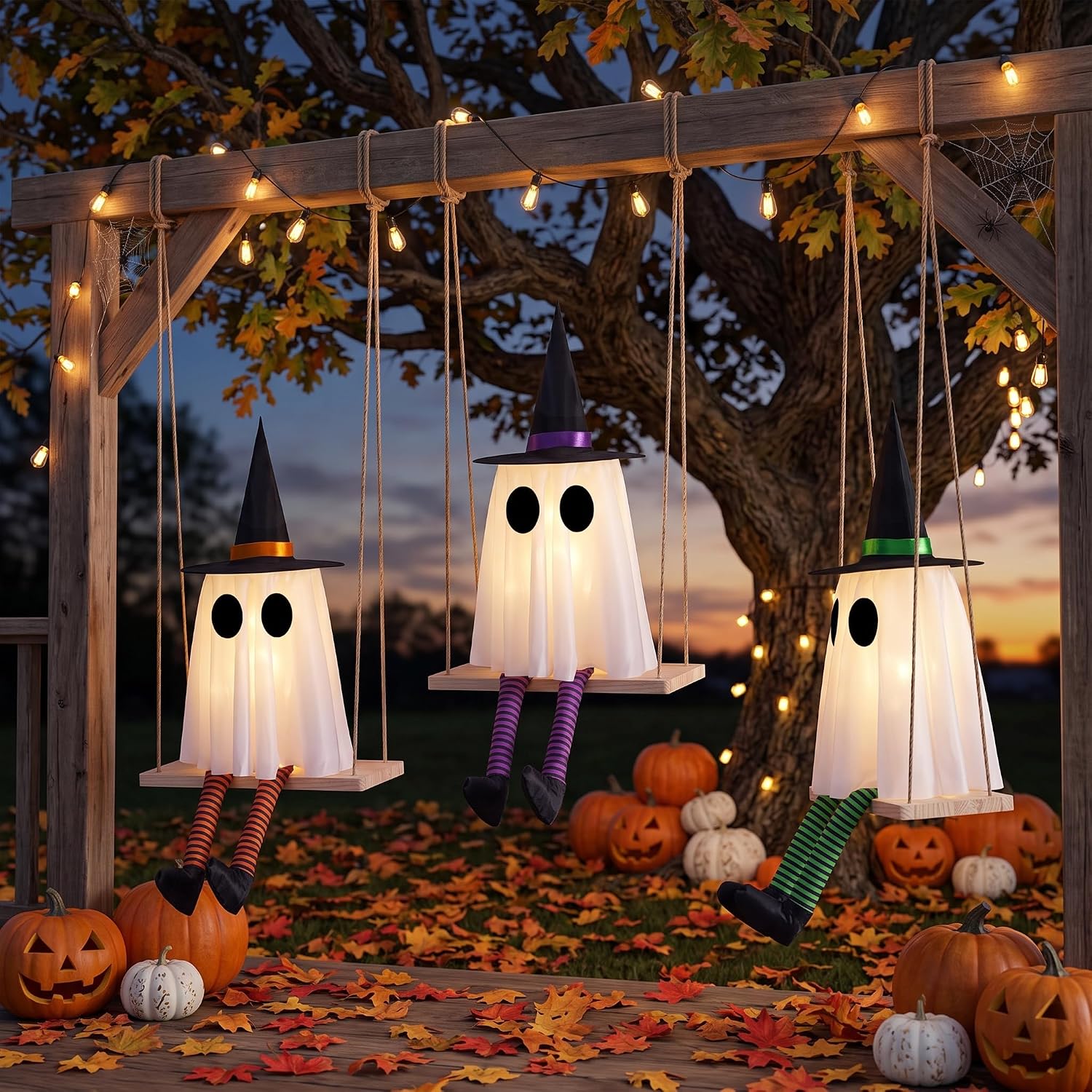 Detalle de CYSKXYI Swing Ghost-006 Halloween Hanging Ghost Decor, 3-Pack with Remote