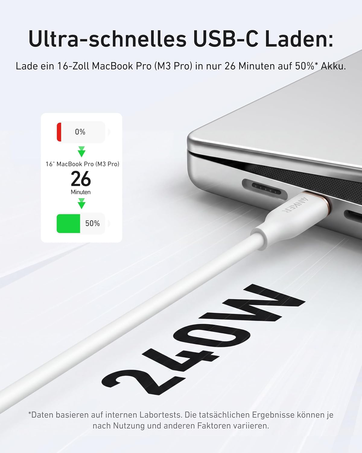 Detalle de Anker 240W Powerline III Flow USB-C auf USB-C Kabel – 0,9 m, PD 3.0, flexibel und robust