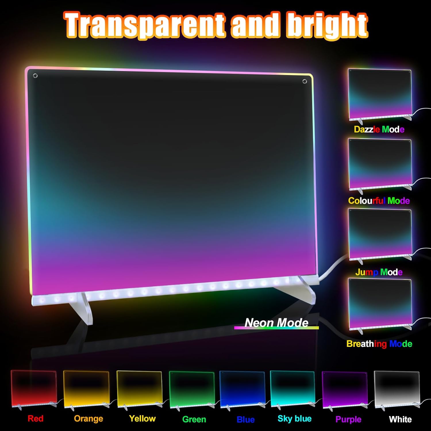 Detalle de Led Note Board with Colors 16'' – 8 RGB Colors, 6 Light Modes, Tracing Book