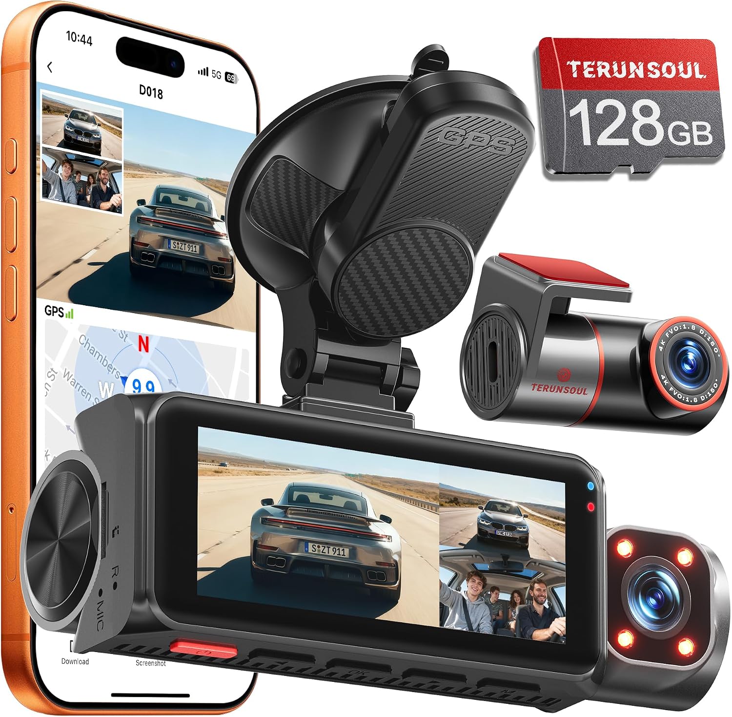 Detalle de Terunsoul 3-Channel Dash Cam with 128GB Card