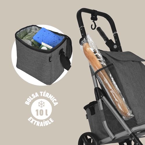 Detalle de Jata HCAR2502 carro de la compra plegable de 4 ruedas con bolsa térmica (40 L)