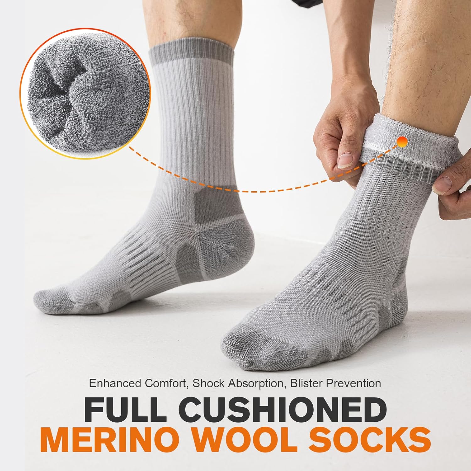 Detalle de Niorasen Merino Wool Hiking Socks – Thick Cushioned, Seamless & Anti‑Blister, 3 Pairs (Unisex)