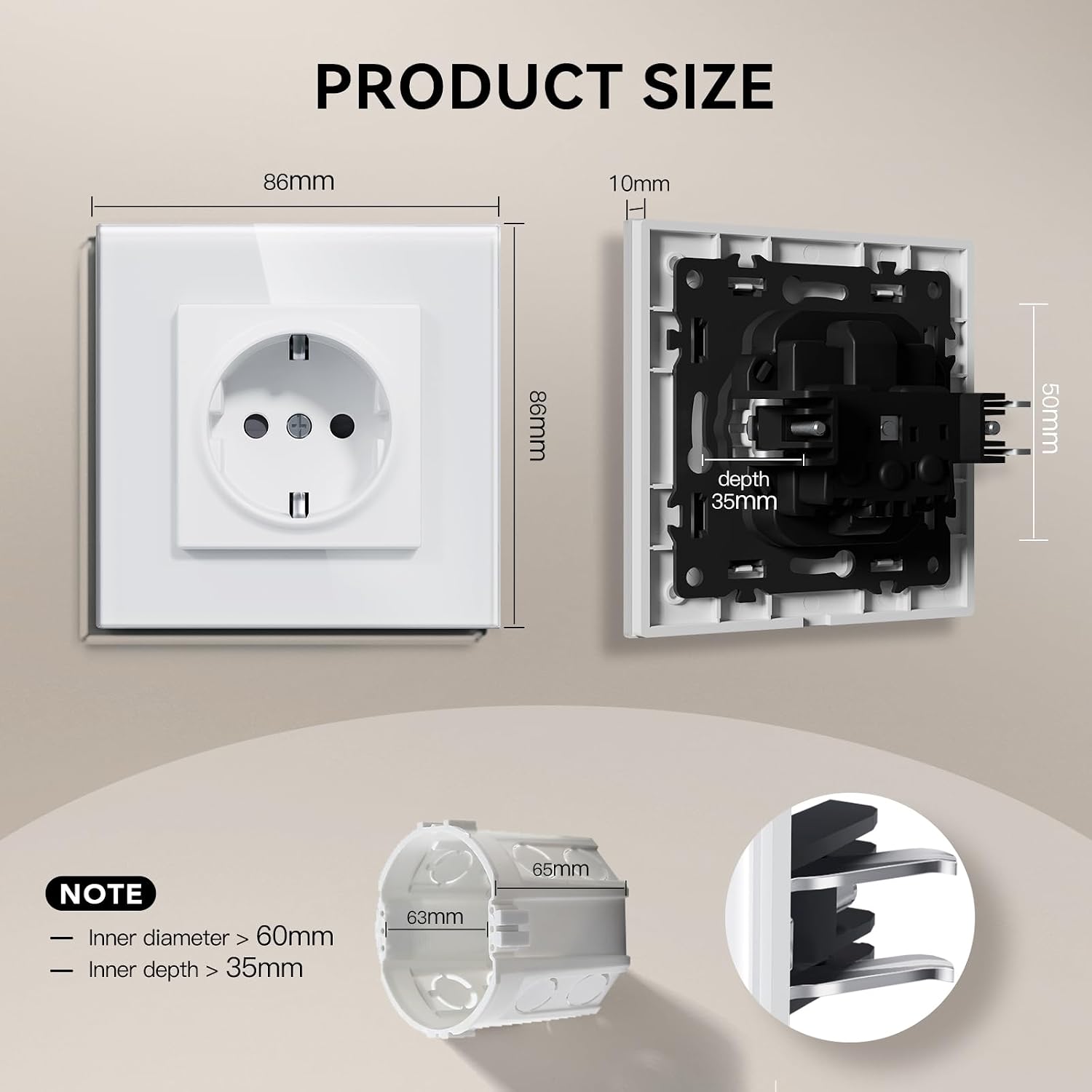 Detalle 2 de BSEED E‑Serie Enchufe empotrable 86mm blanco