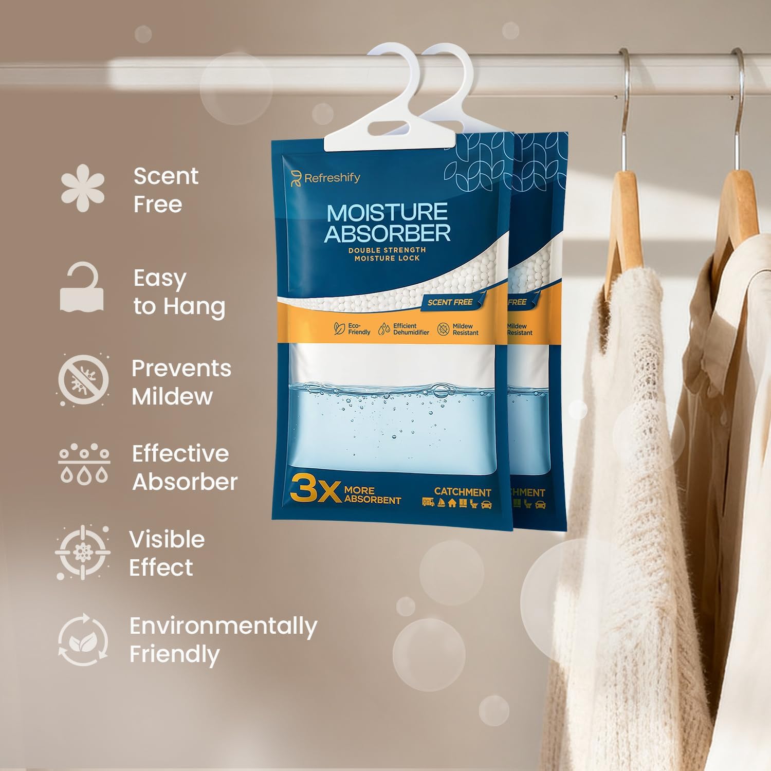 Detalle 2 de Moisture Absorbers and Humidity Absorber Bags (10 Pack) for Closet, Car, and Home