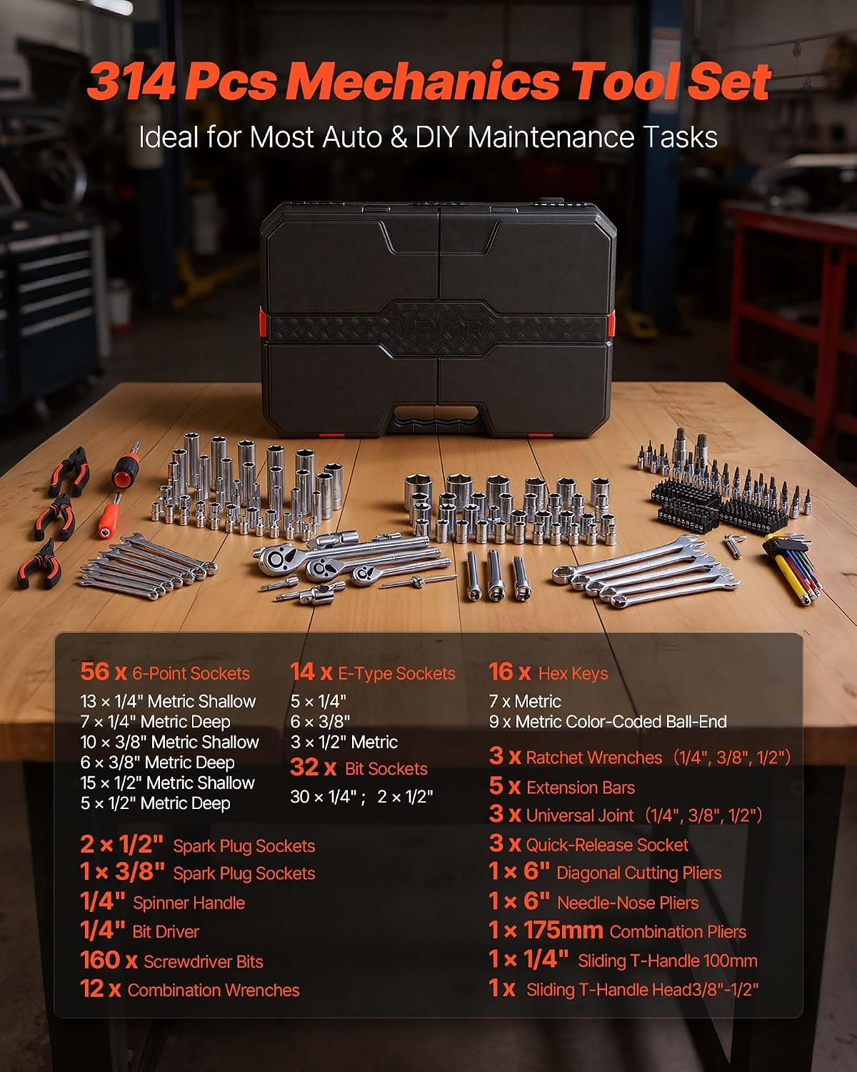 Detalle de VEVOR Mechanics Tool Set 314-Piece