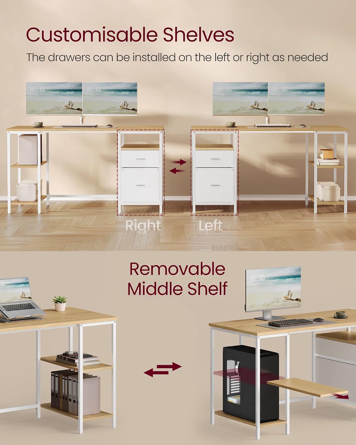 Thumbnail 4 de Computer desk with storage 60 x 140 cm