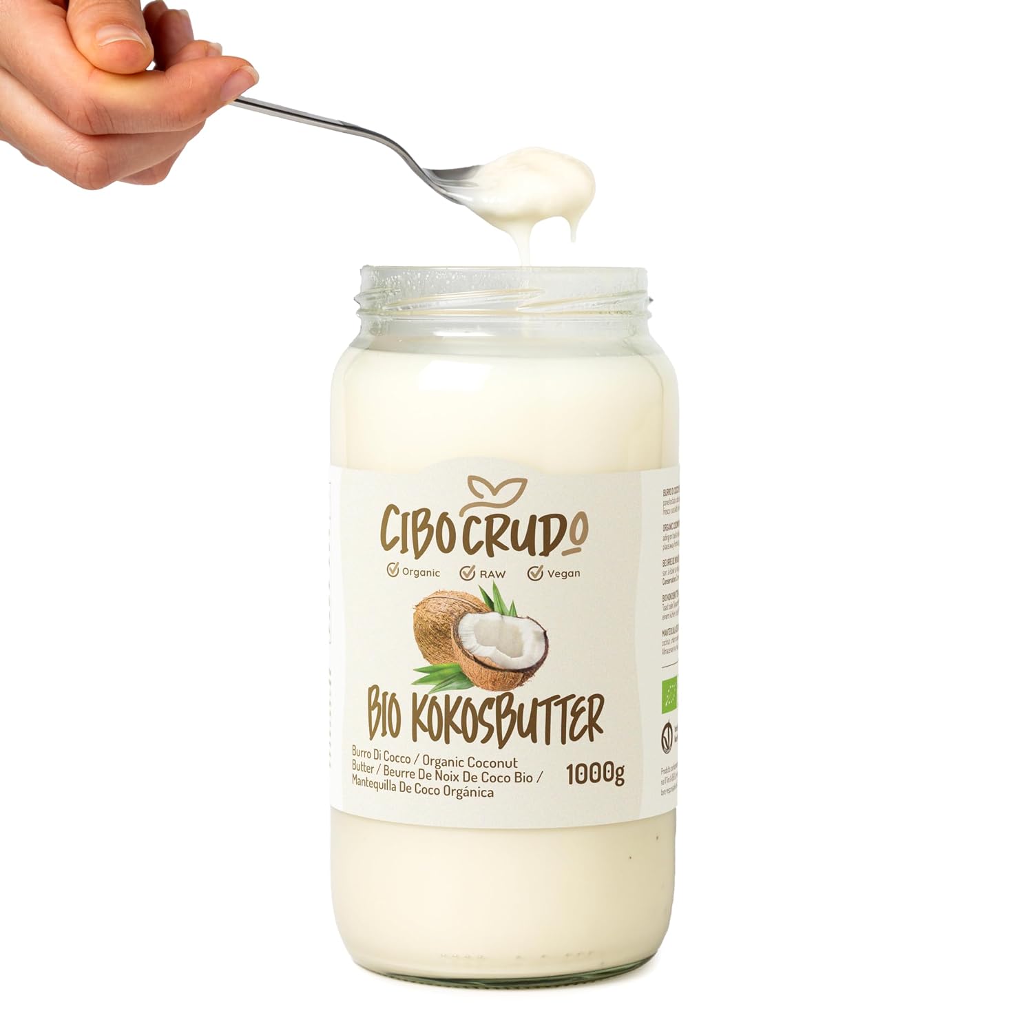 Detalle 2 de Kokoscreme. Cream of Coconut – 1 l (kalt extrahierte Kokoscreme, zuckerfrei, roh) – vegan