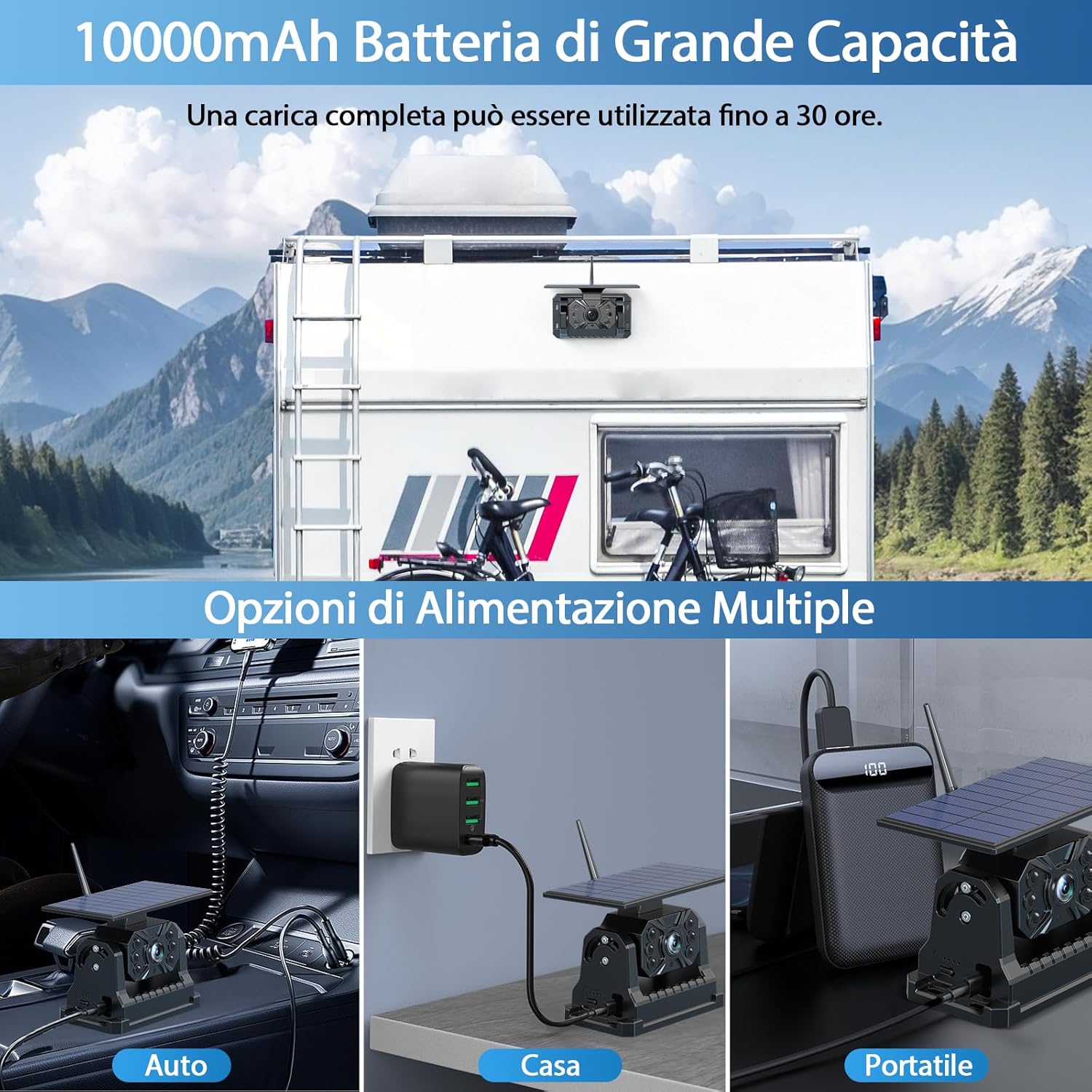 Detalle de VASTEND Retrocamera Solare Wireless con Monitor da 7'' 1080P per Camper, Roulotte e Auto