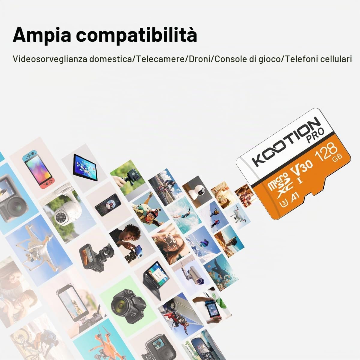 Detalle de KOOTION Scheda di Memoria 128GB Micro SDXC U3 A1 V30: velocità reali, affidabilità e versatilità per ogni dispositivo