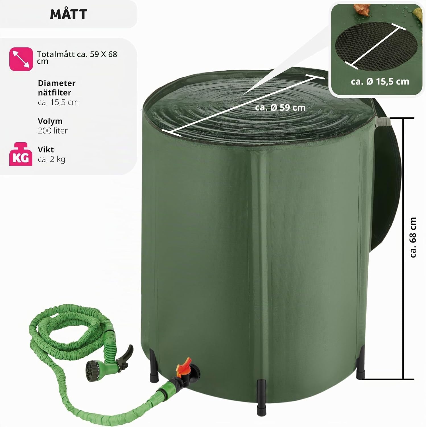 Detalle de tectake 403507-SE hopfällbar regntunna, 200 liter med överrinningsskydd