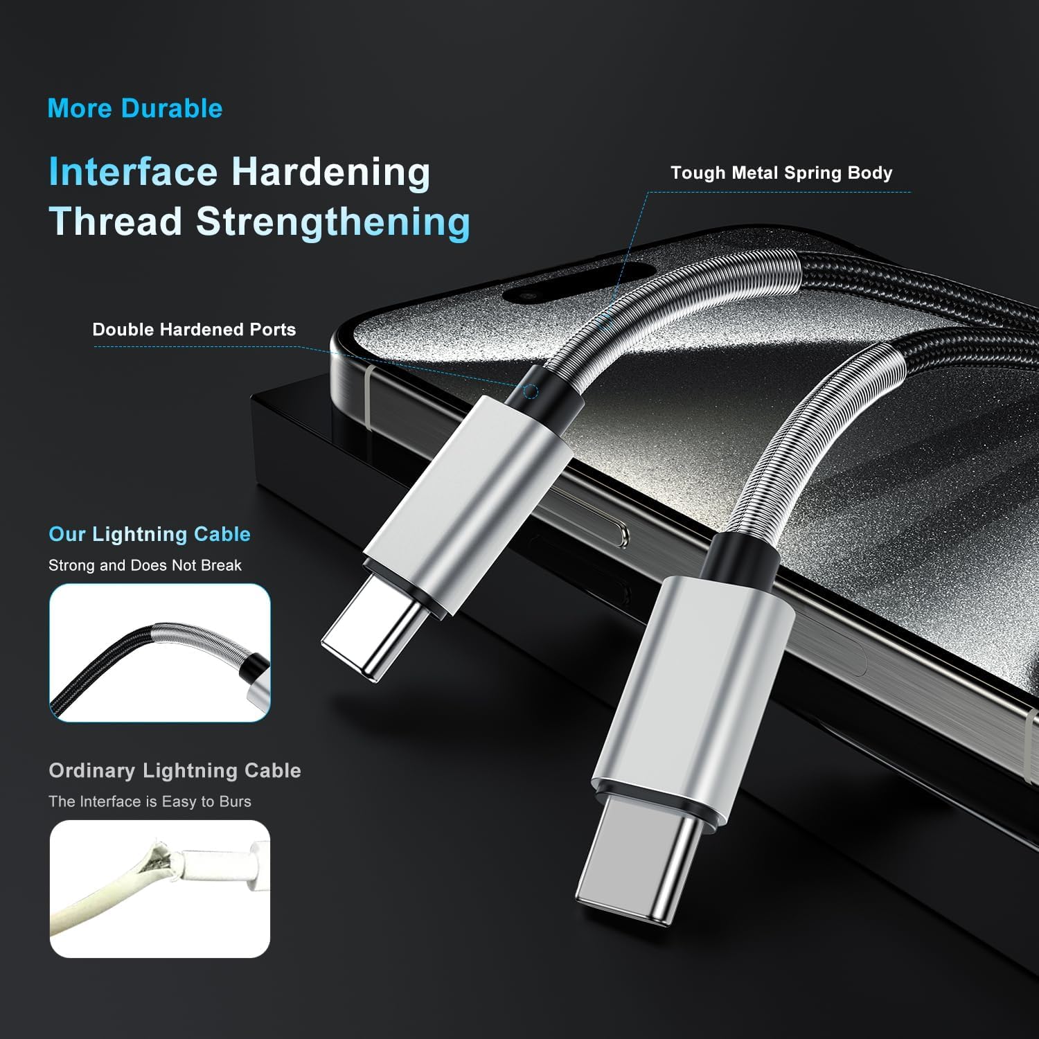 Thumbnail 3 de Jeenek Long USB-C to USB-C Charger Cable (10ft) — 60W Fast Charging Cord