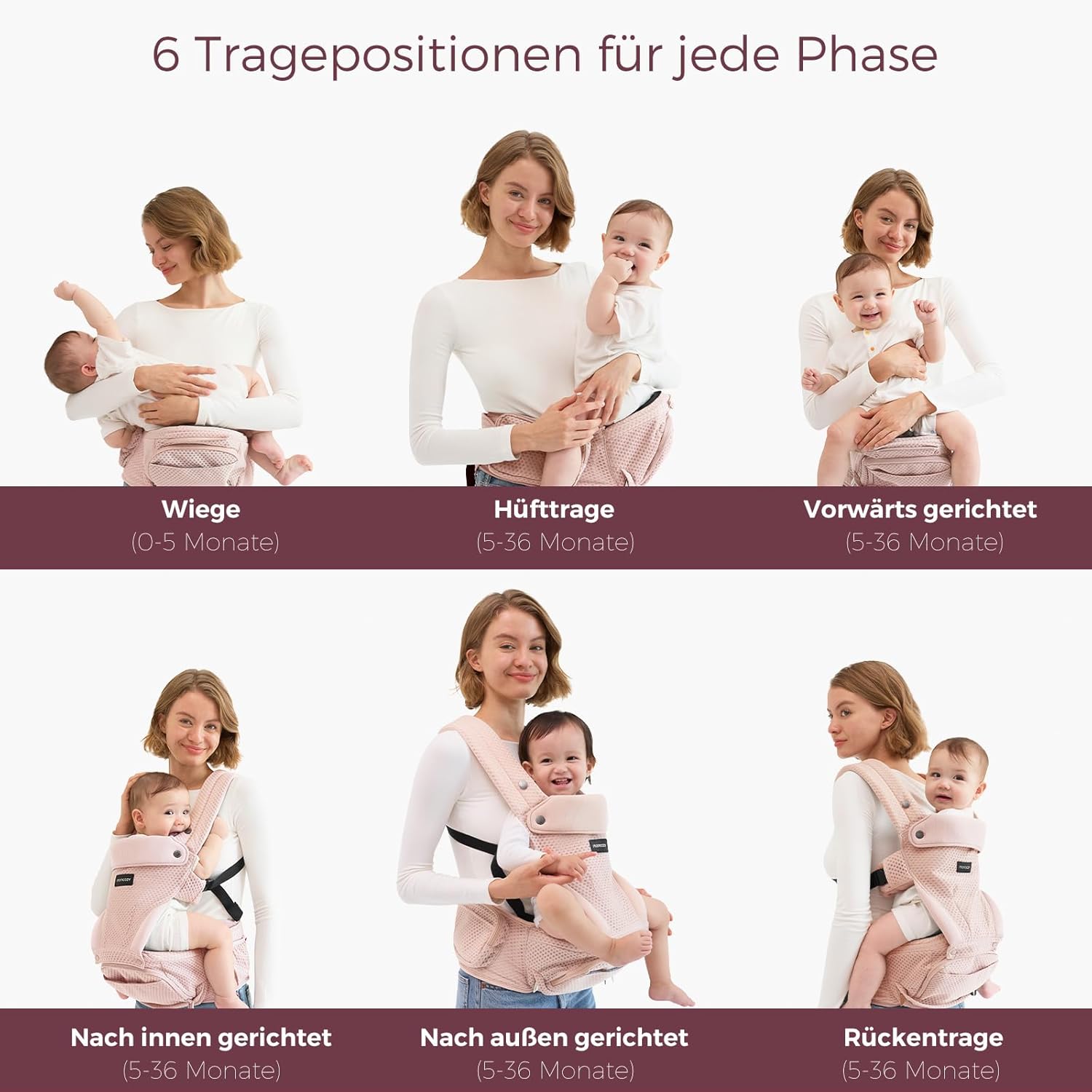Thumbnail 2 de Momcozy Babytrage mit Hüftkissen | 2-in-1 Tragehilfe bis 20 kg, 3D Air Mesh, memory foam