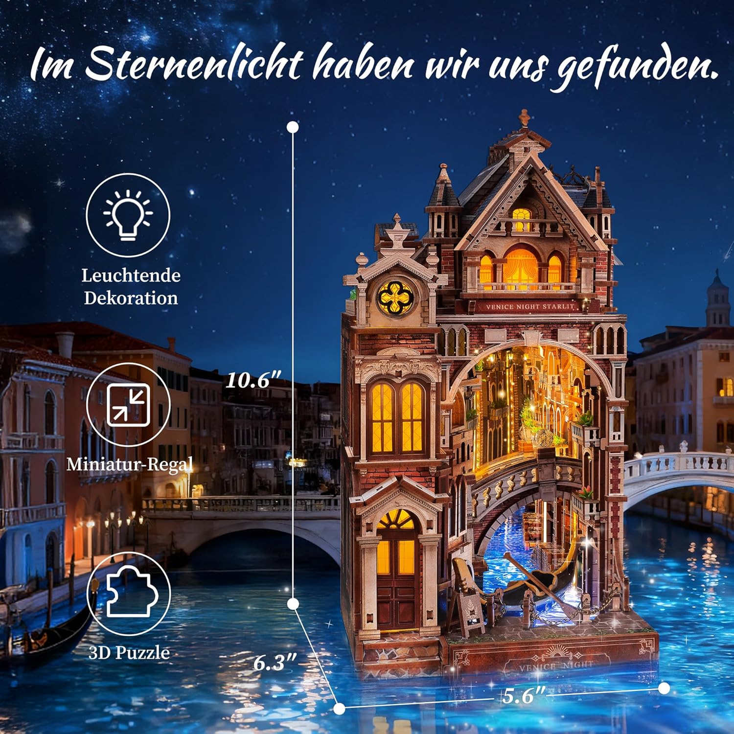 Thumbnail 1 de Venice Night Starlit Book Nook Kit 3D