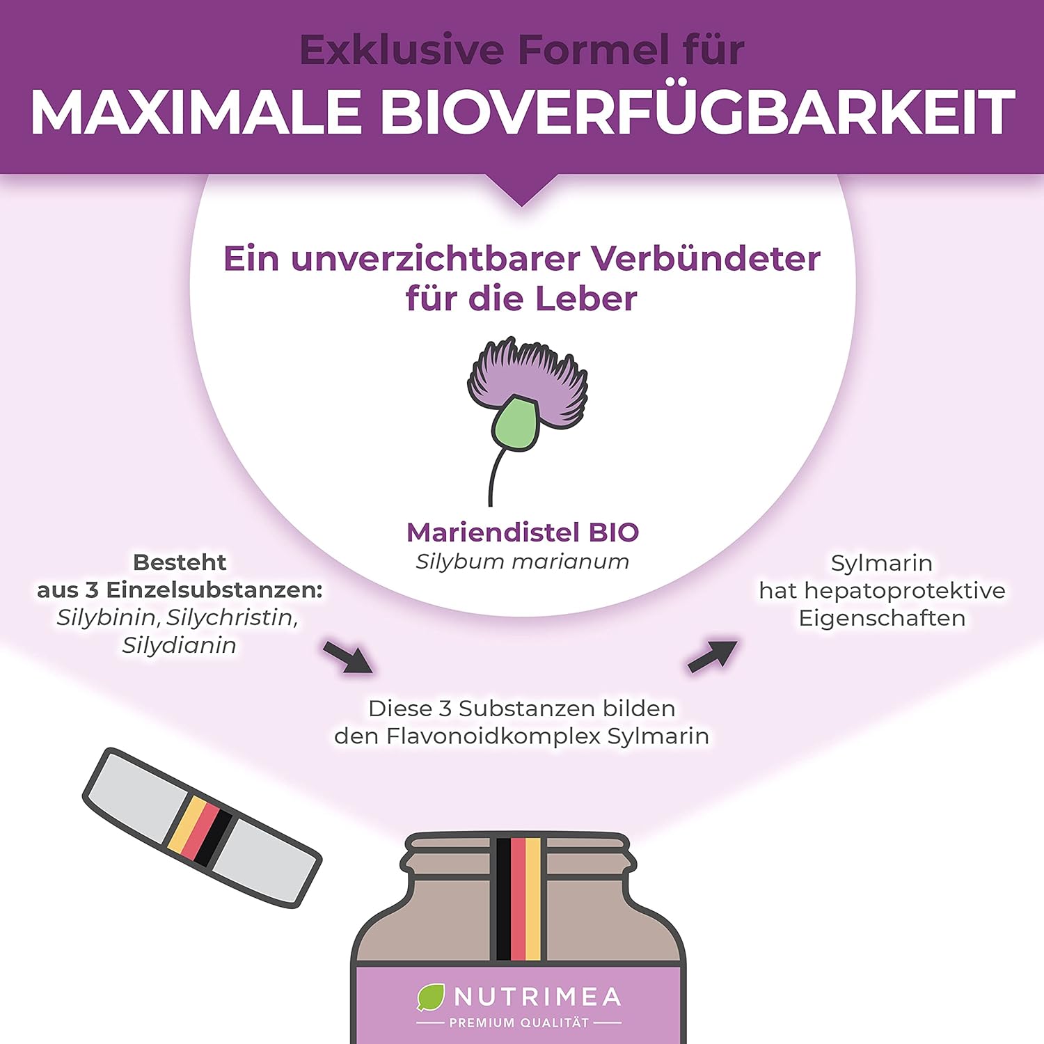 Thumbnail 3 de Nutrimea Mariendistel Bio Hochdosiert 900 mg – 120 Kapseln, reines Extrakt (Silymarin), vegan
