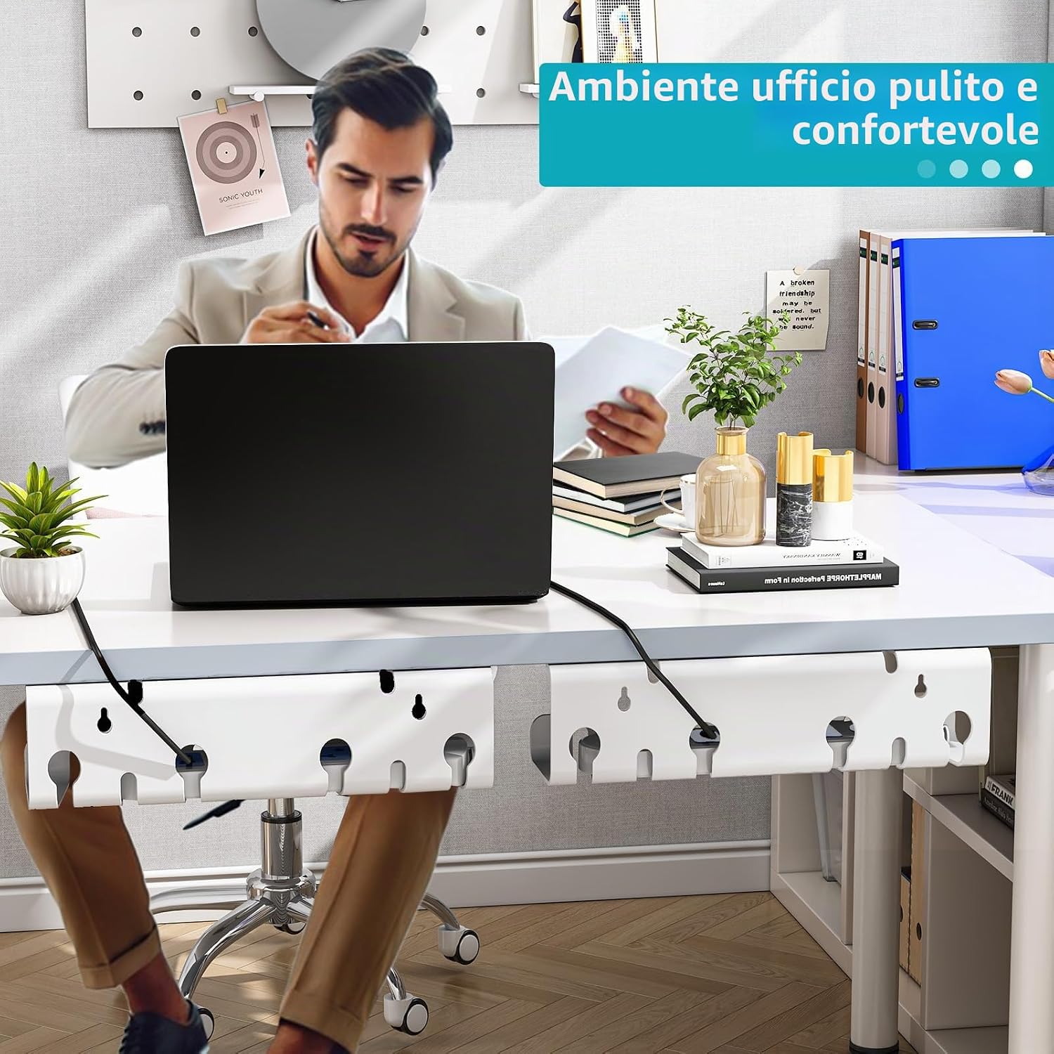 Detalle 2 de StowBin Canalina per cavi da scrivania in acciaio inox, kit 2 pezzi
