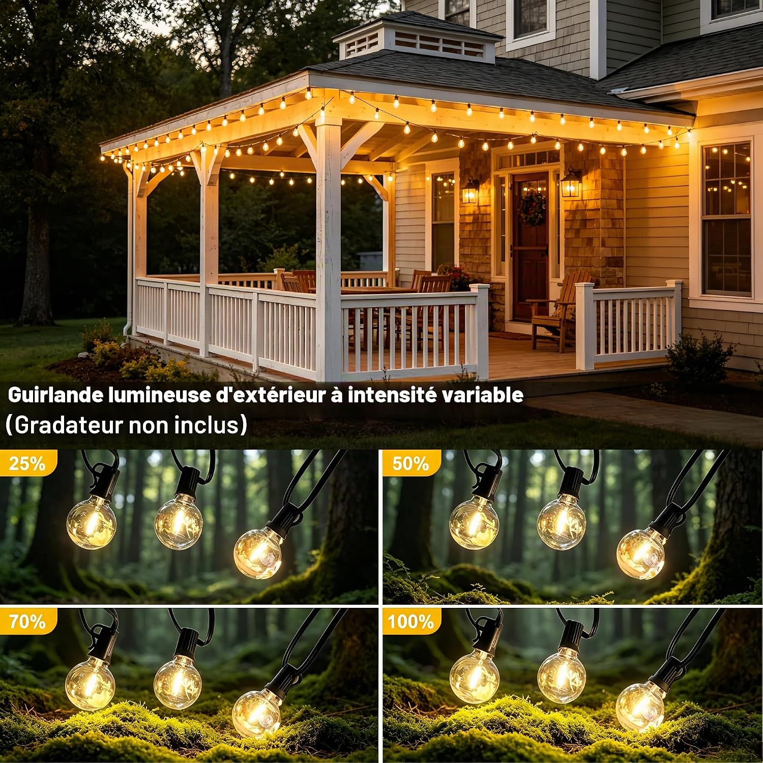 Detalle de LaPitio Guirlande lumineuse extérieure 30m IP45: incassable, étanche et connexion bout à bout