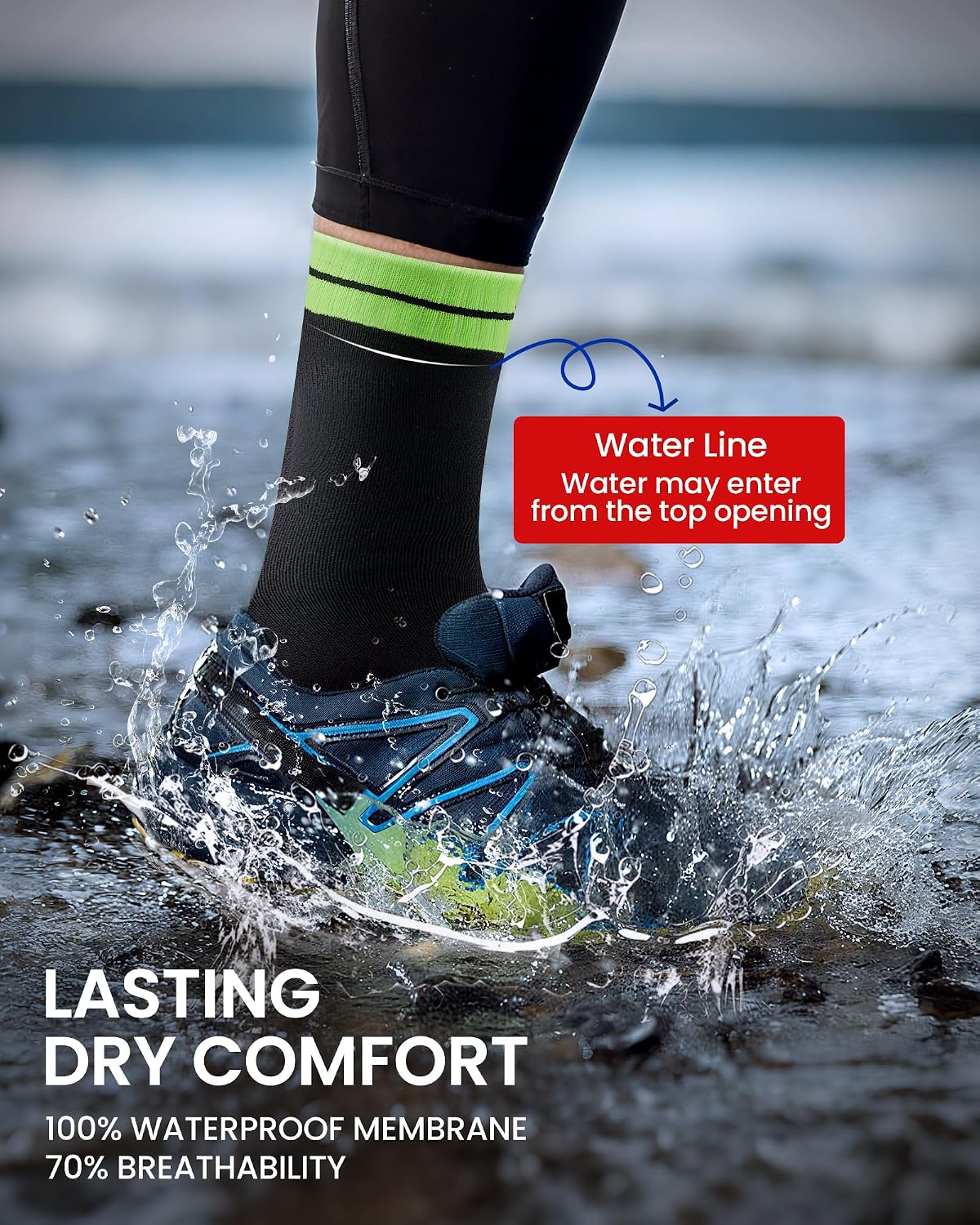 Detalle de inaWarm Waterproof Socks for Men — Triple-Layer Protection for Wet Weather