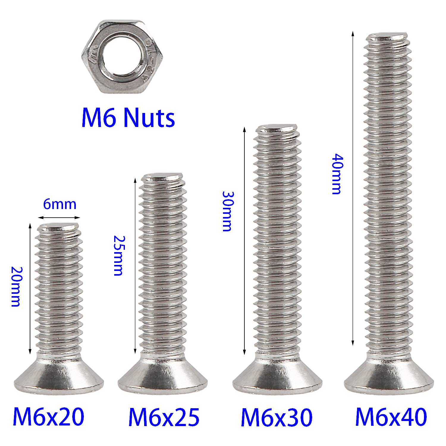 Thumbnail 1 de Rshuhx 80 pezzi Viti e Dadi in Acciaio Inox 304 M6 con Testa a Croce e Testa Svasata – Kit Assemblaggio Ideale per Riparazioni