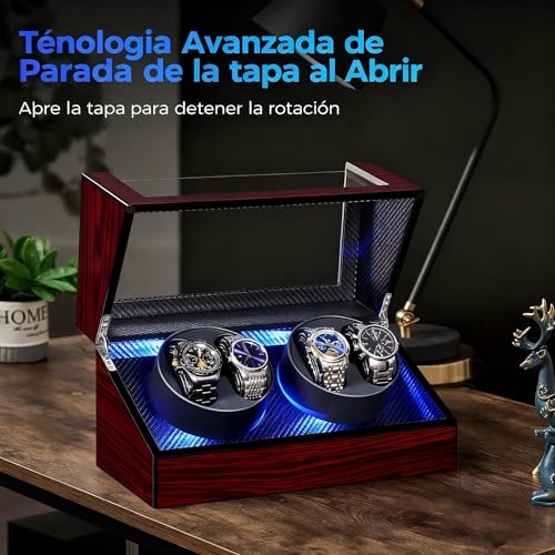 Detalle 2 de ANWBROAD caja giratoria automática para relojes, 4 posiciones e iluminación LED