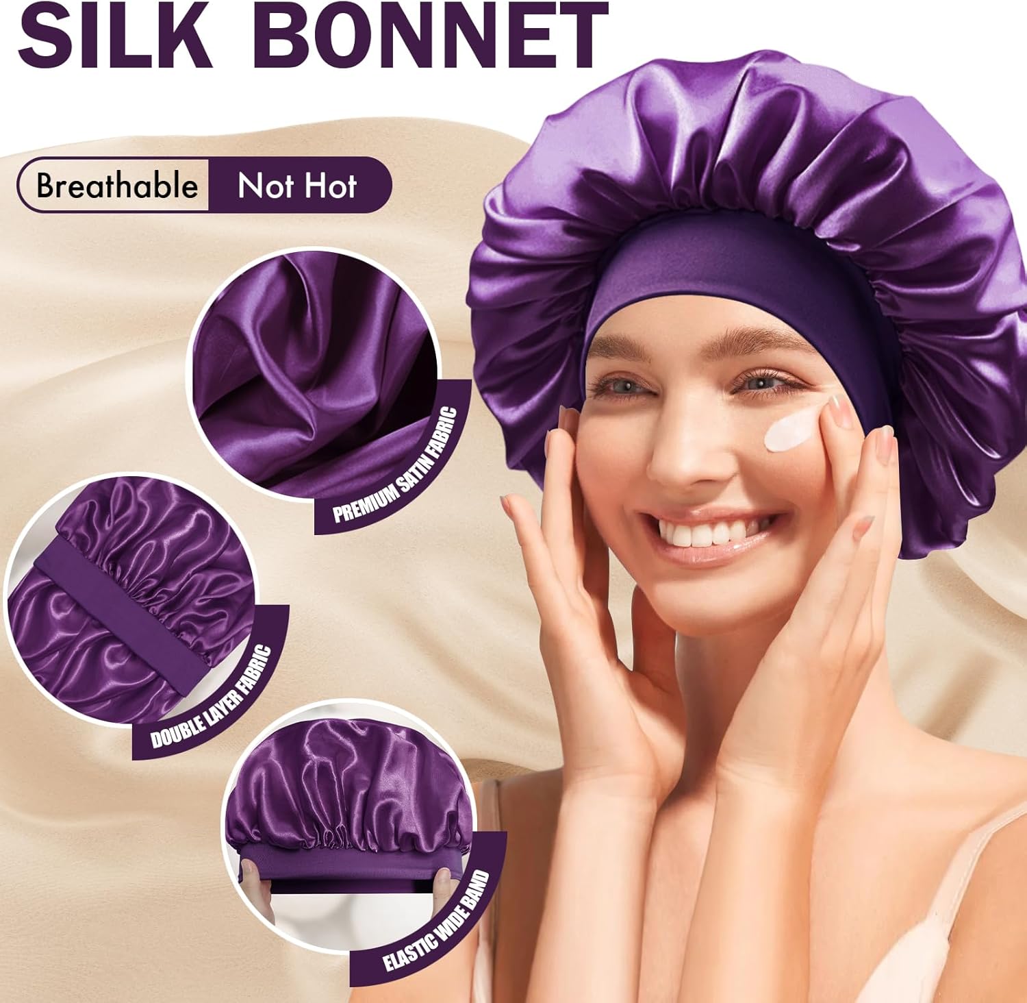 Detalle de Doitory Satin Silk Bonnet 14 inch for Sleeping