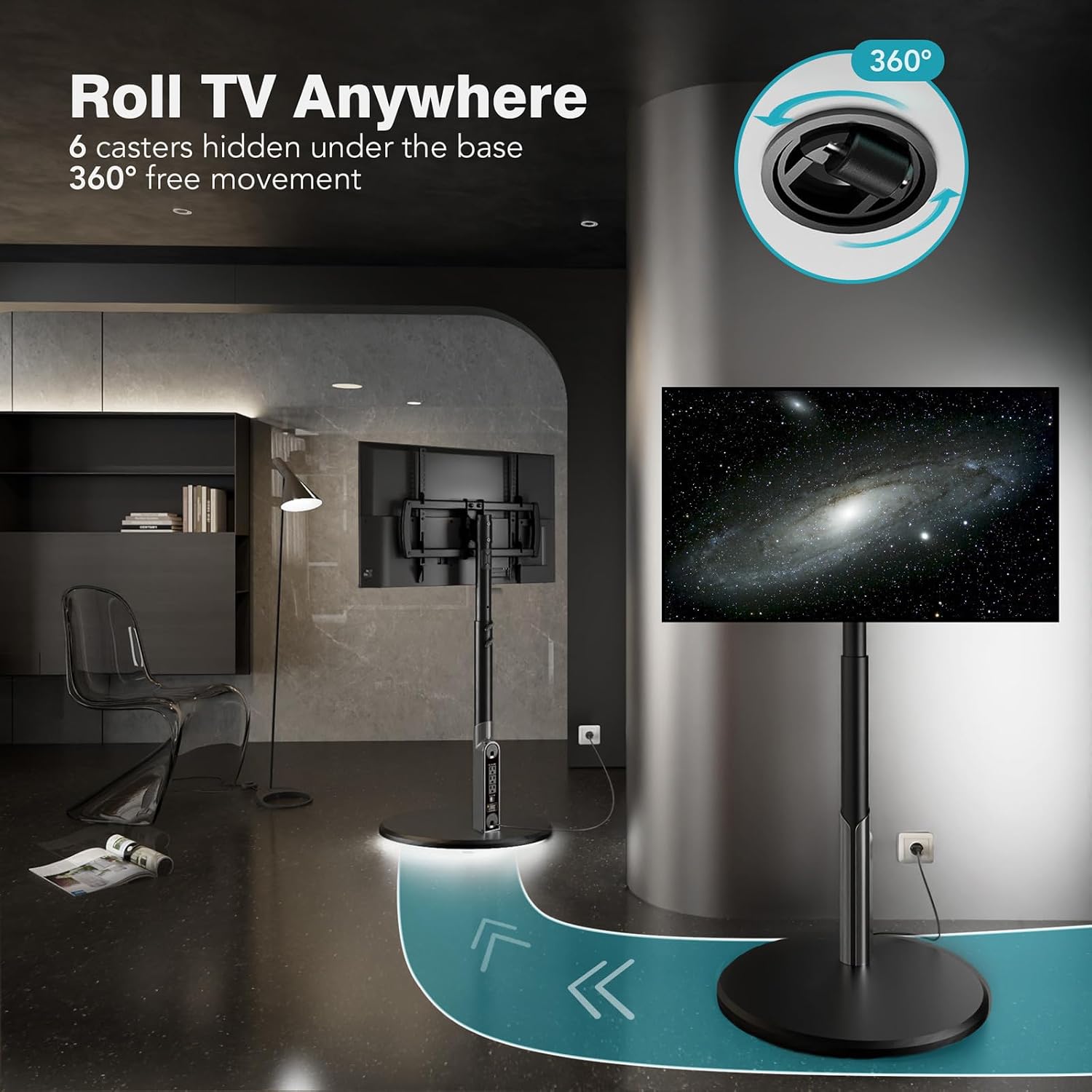 Thumbnail 1 de LLDEPLL LT1003BL Rolling TV Stand with Power Outlet and 6 Height Settings