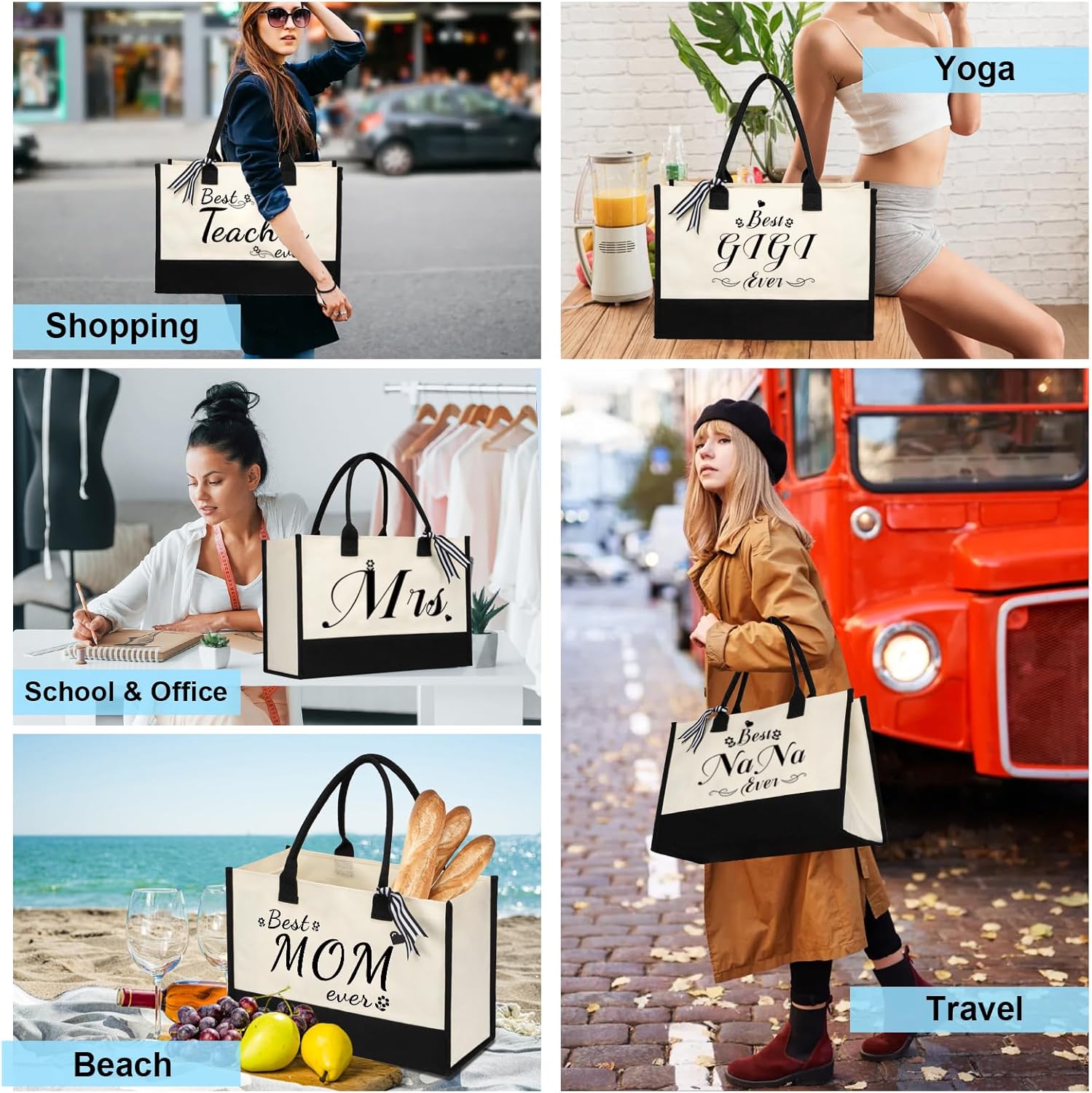 Thumbnail 5 de shenee Initial Canvas Tote Bag: Personalized Beach Tote for Women