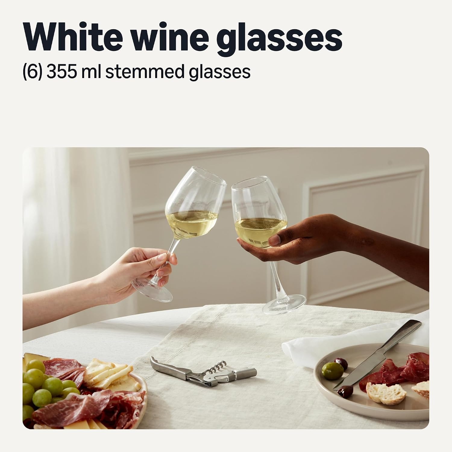 Detalle de Amazon Basics Stemmed White Wine Glasses, 6-Piece Set (354.8 ml)