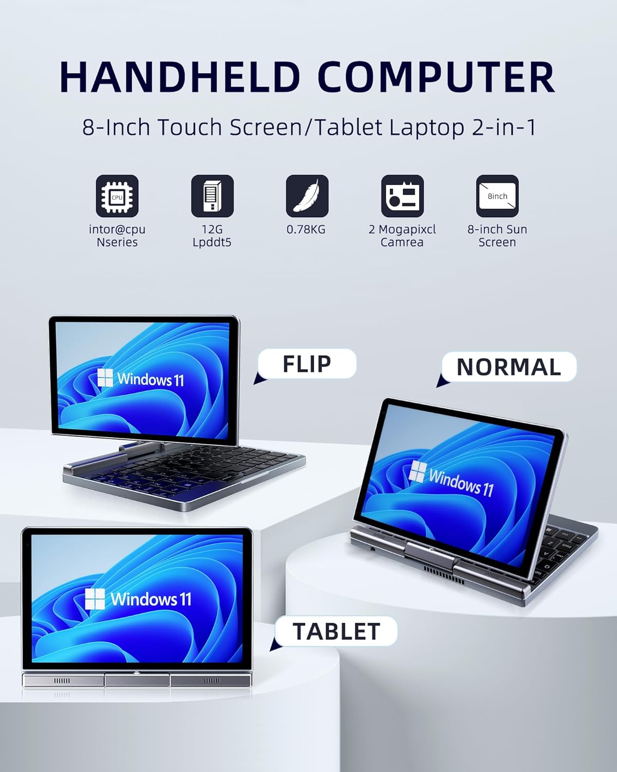 Thumbnail 1 de KOOFORWAY 8" Mini Laptop 2-in-1 with Win 11 Pro: Portable Touchscreen Power