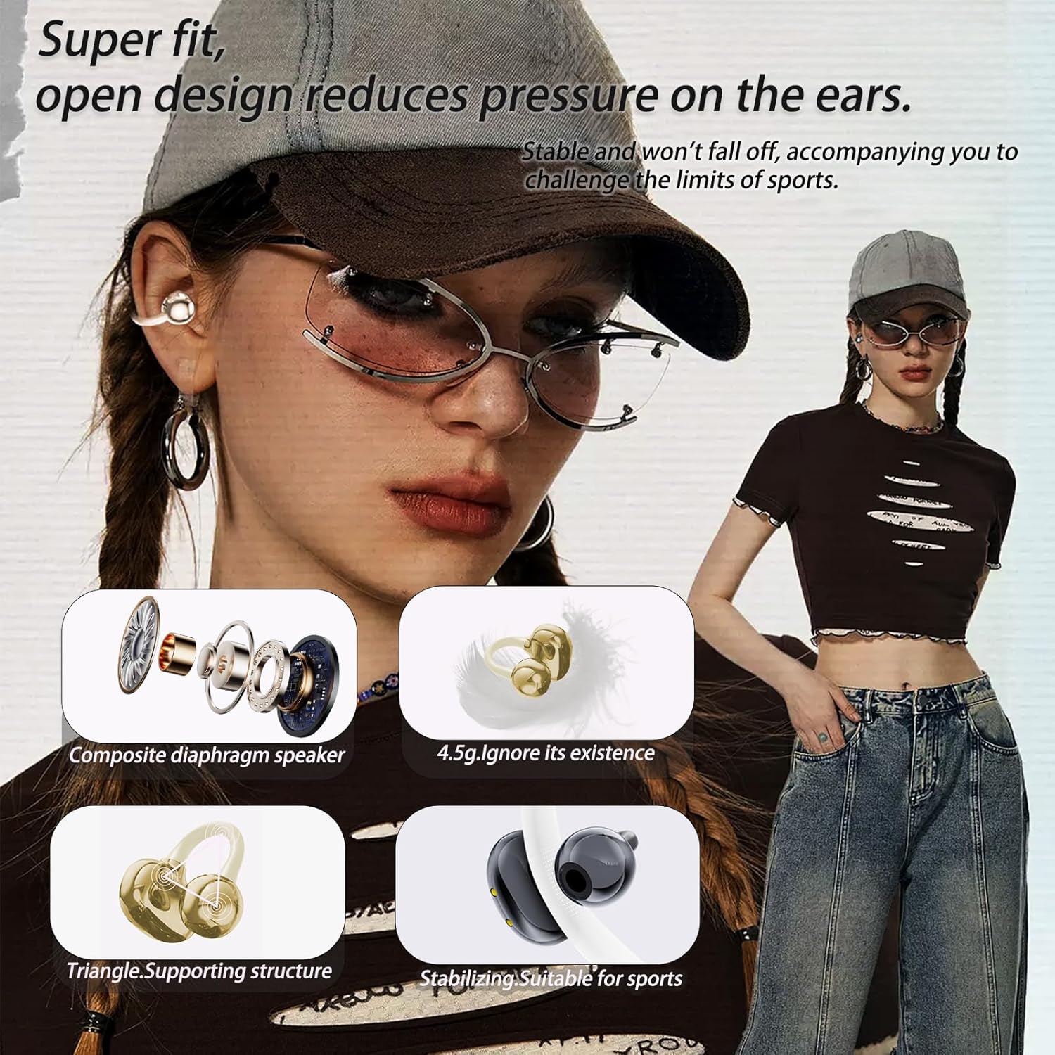 Thumbnail 1 de AZJLOOF Sport Cuffie Bluetooth 5.4 open ear ultraleggero 4,3 g con LED e IPX5