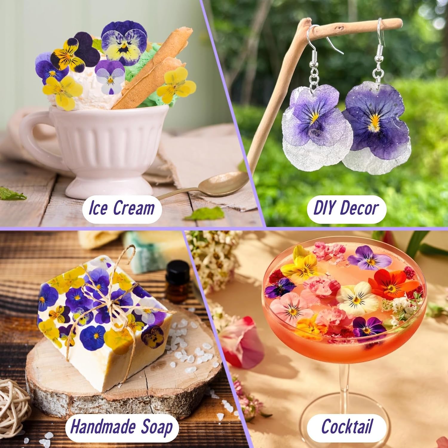 Detalle 2 de Celblisora 40 Stück – Natürlich getrocknete, gepresste Blumen für Kuchenaufleger und DIY-Projekte