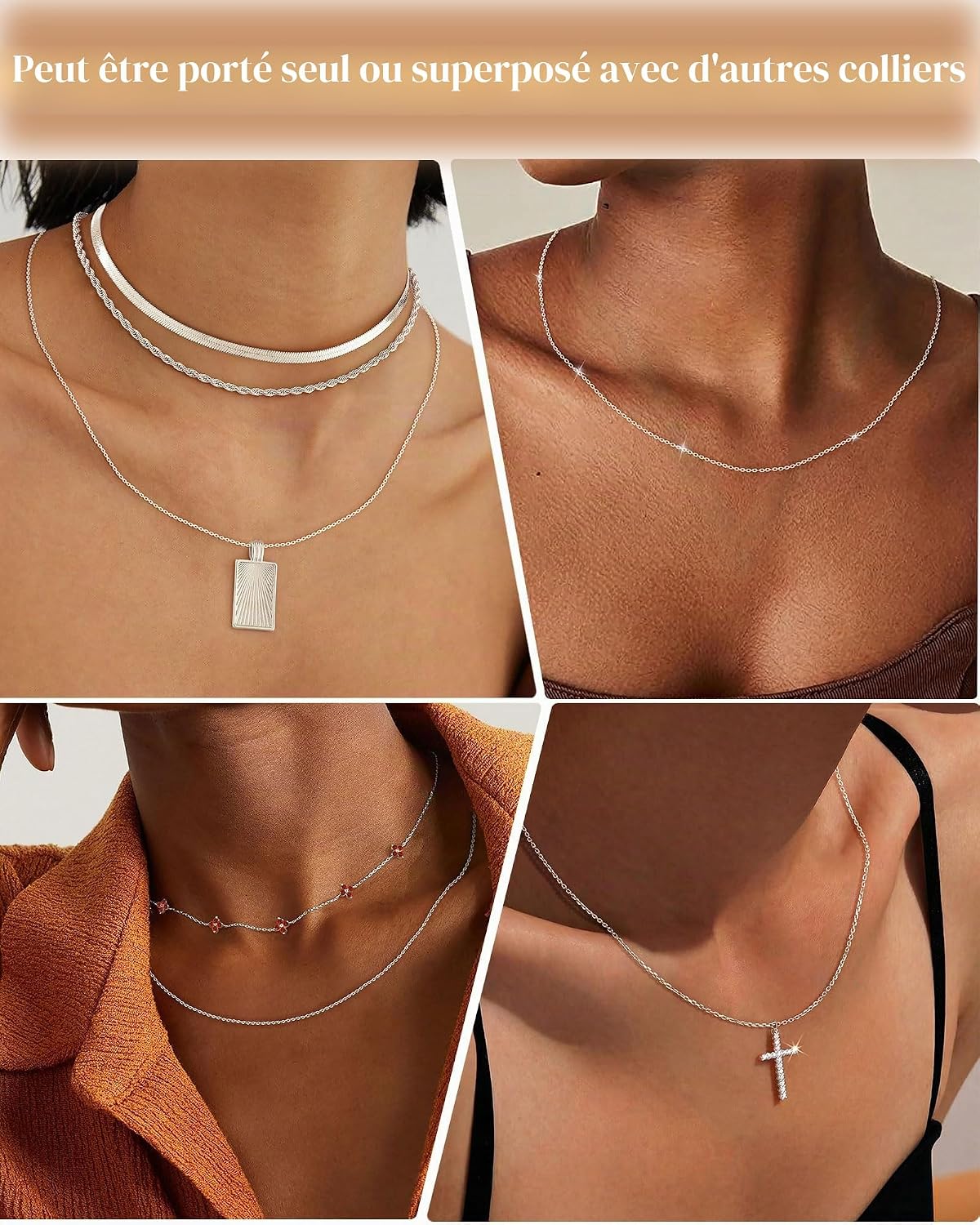Detalle de FUNEIA Collier en Argent Sterling 925 – chaîne fine 1,1 mm / 1,3 mm, longueurs 40–55 cm, sans pendentif