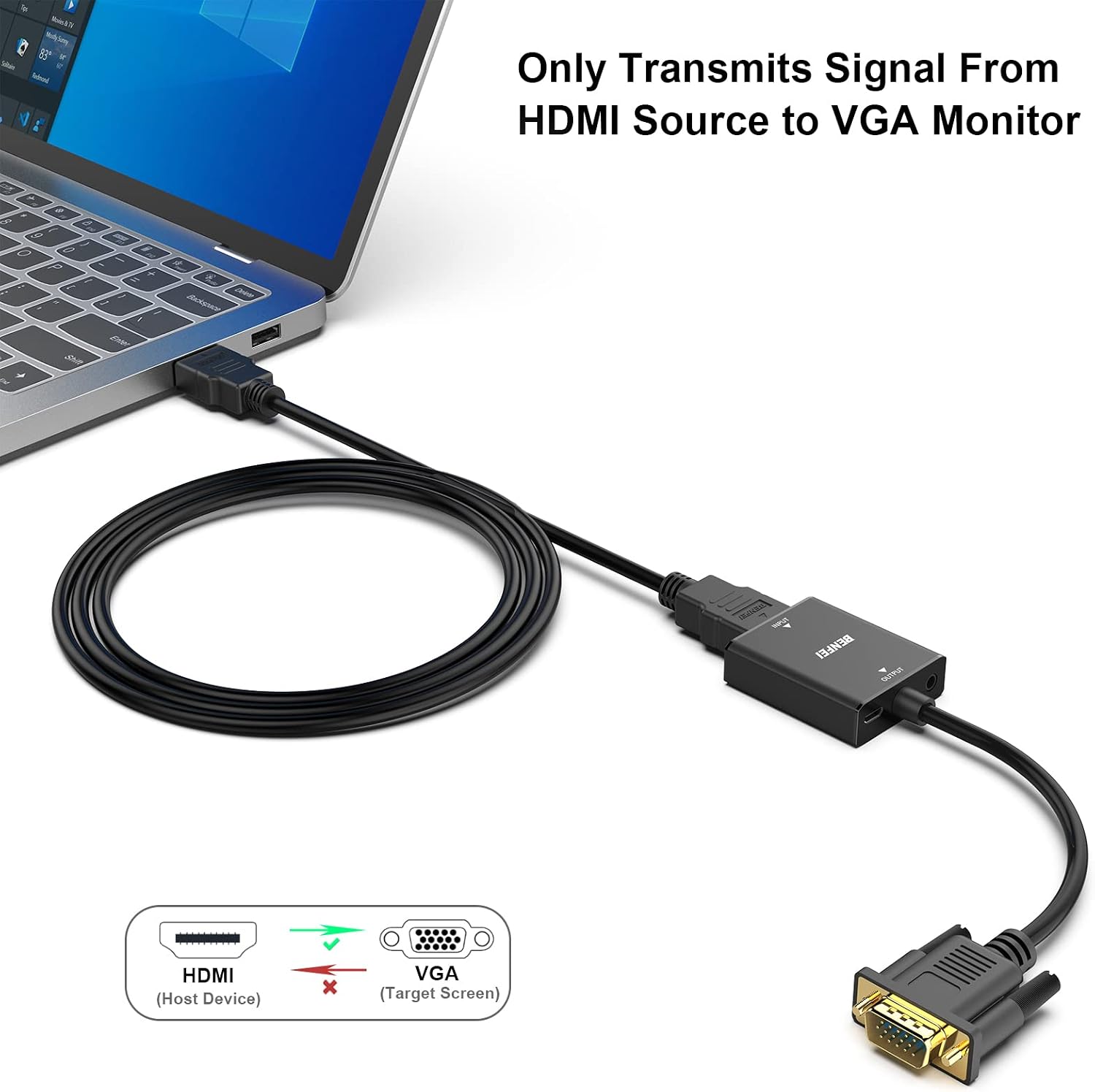 Detalle 2 de BENFEI HDMI to VGA Adapter: HDMI Female to VGA Male with 3.5mm Audio, 1080p Ready