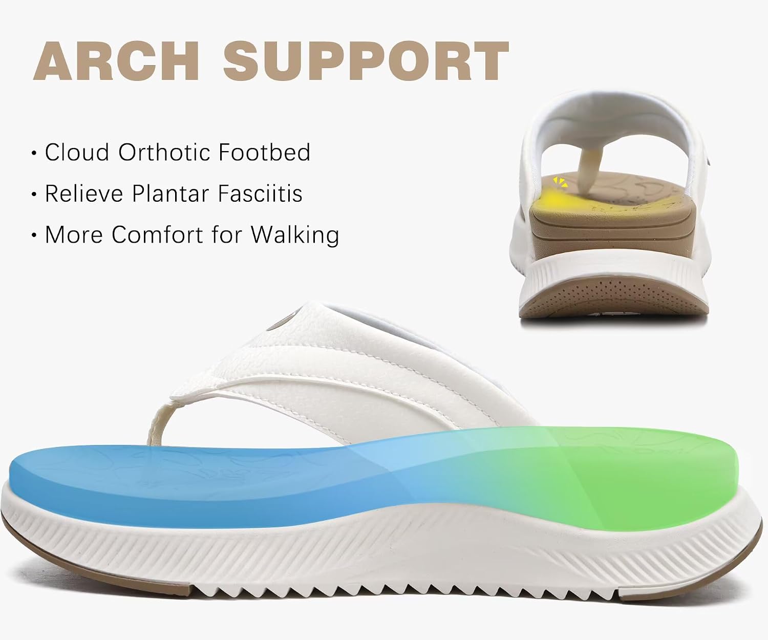 Detalle de ONCAI Orthotic Cushion Flip Flops 1.2" Heel Cup