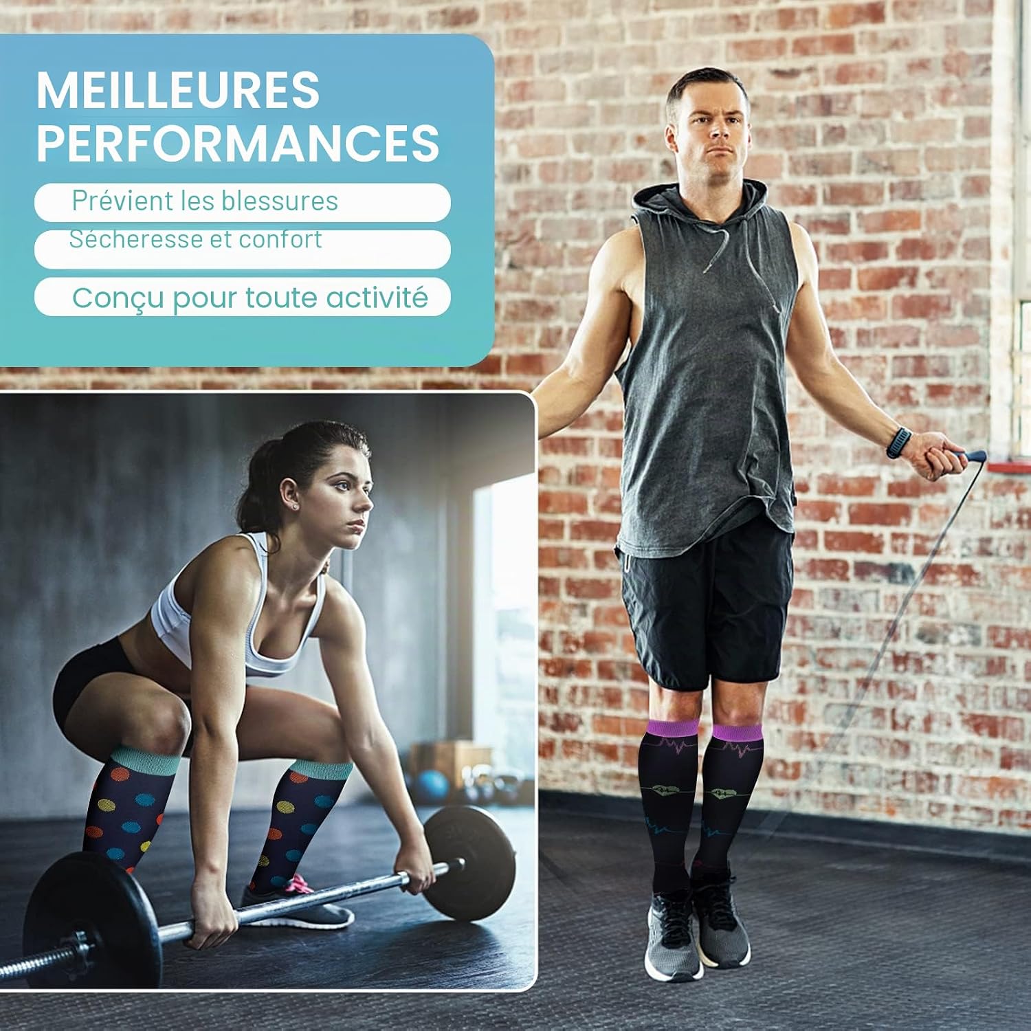 Detalle de Pnosnesy Chaussettes de Compression (2/4/6/7 paires) 15-20 mmHg pour Hommes et Femmes — soutien et confort en déplacement
